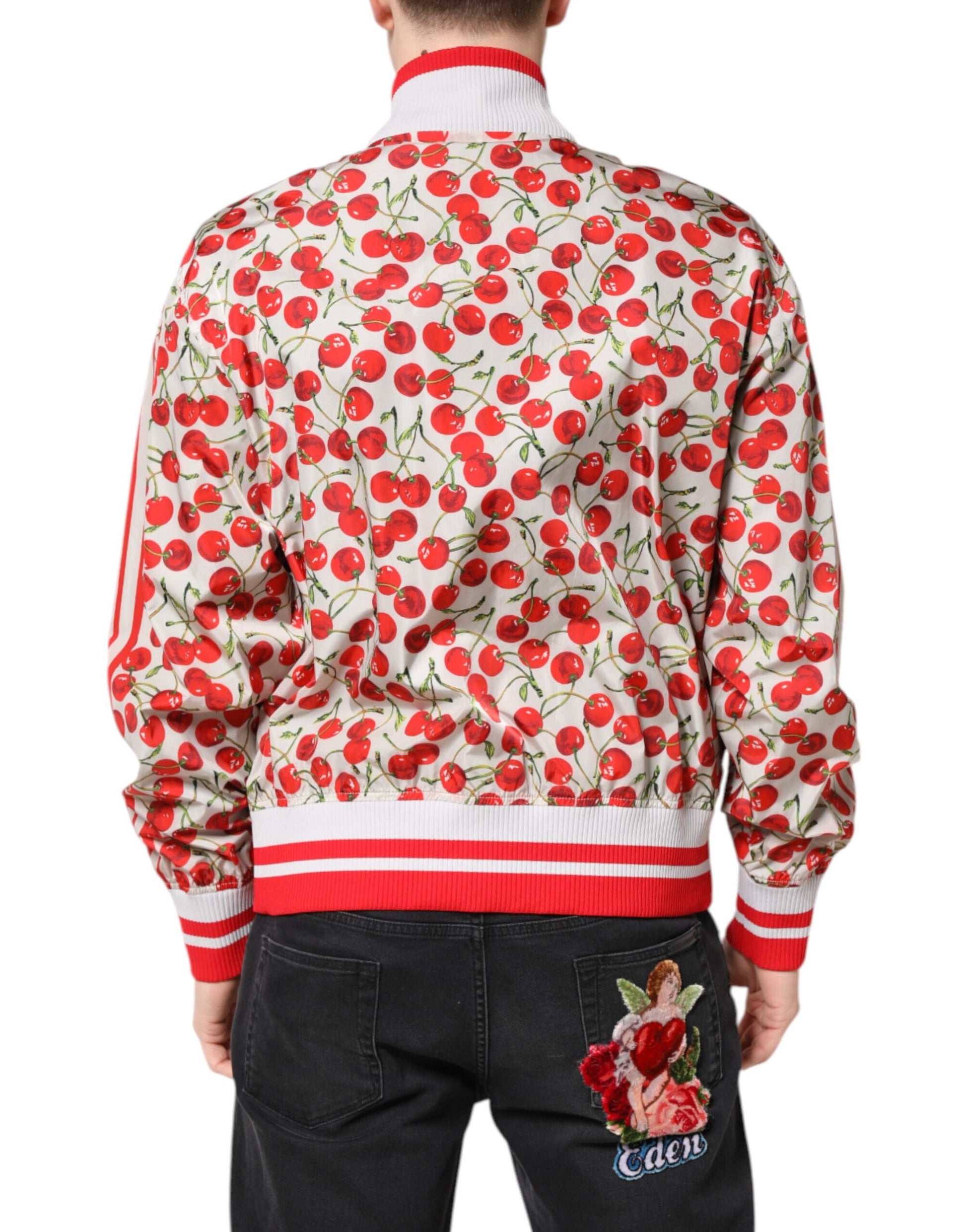 Dolce & Gabbana White Cherry Print Full Zip Bomber Jacket