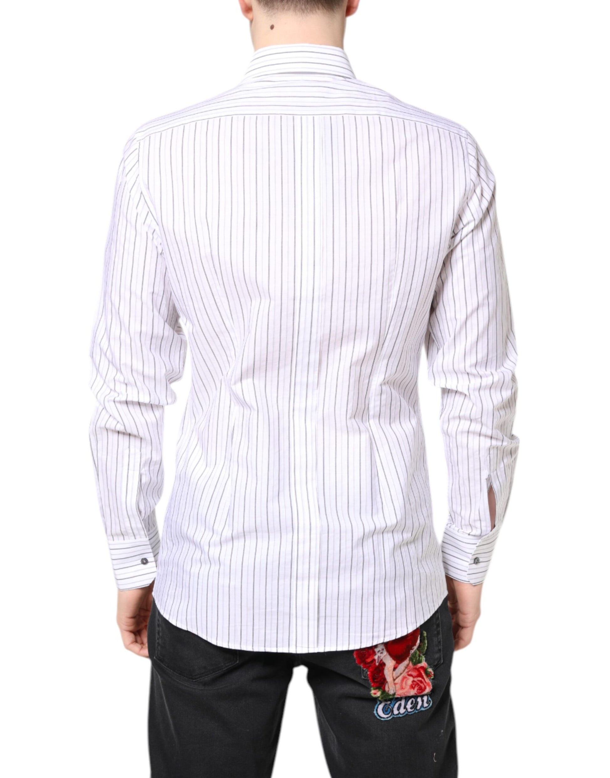 Dolce & Gabbana White Stripes Cotton GOLD Formal Dress Shirt