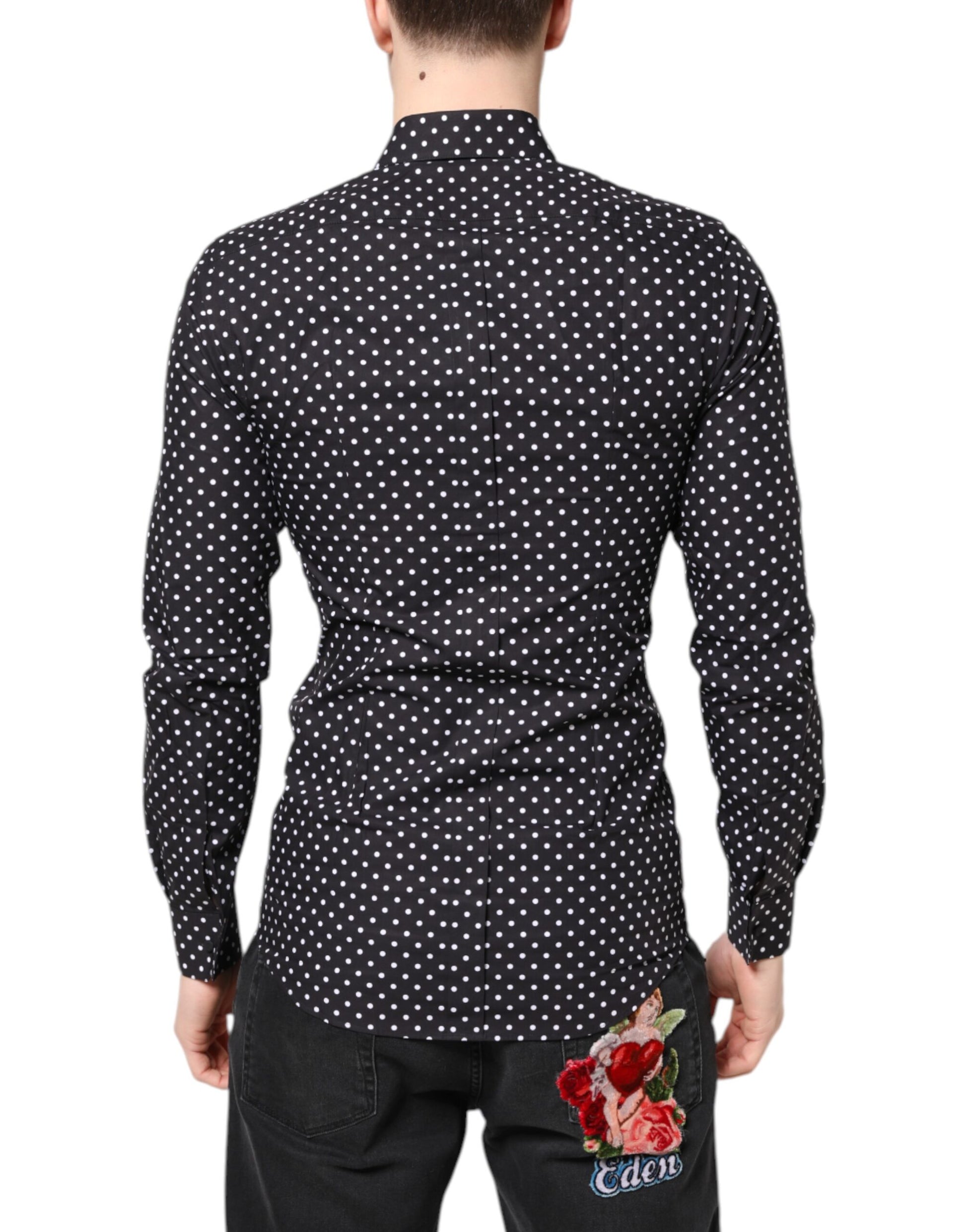 Dolce & Gabbana Black Polka Dot Long Sleeves Gold Formal Shirt