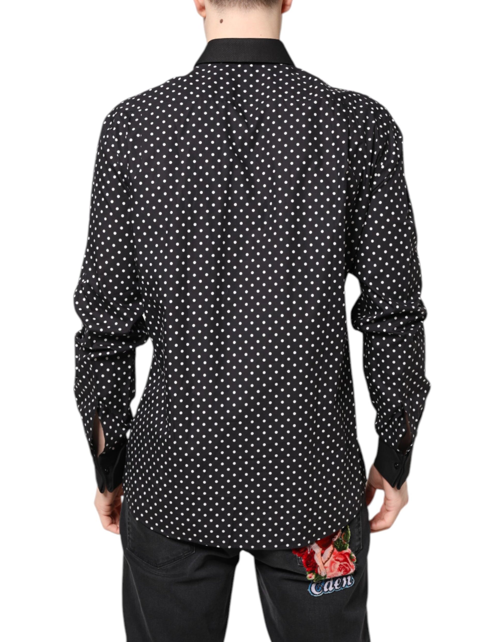 Dolce & Gabbana Black Polka Dot Cotton Formal Dress Shirt