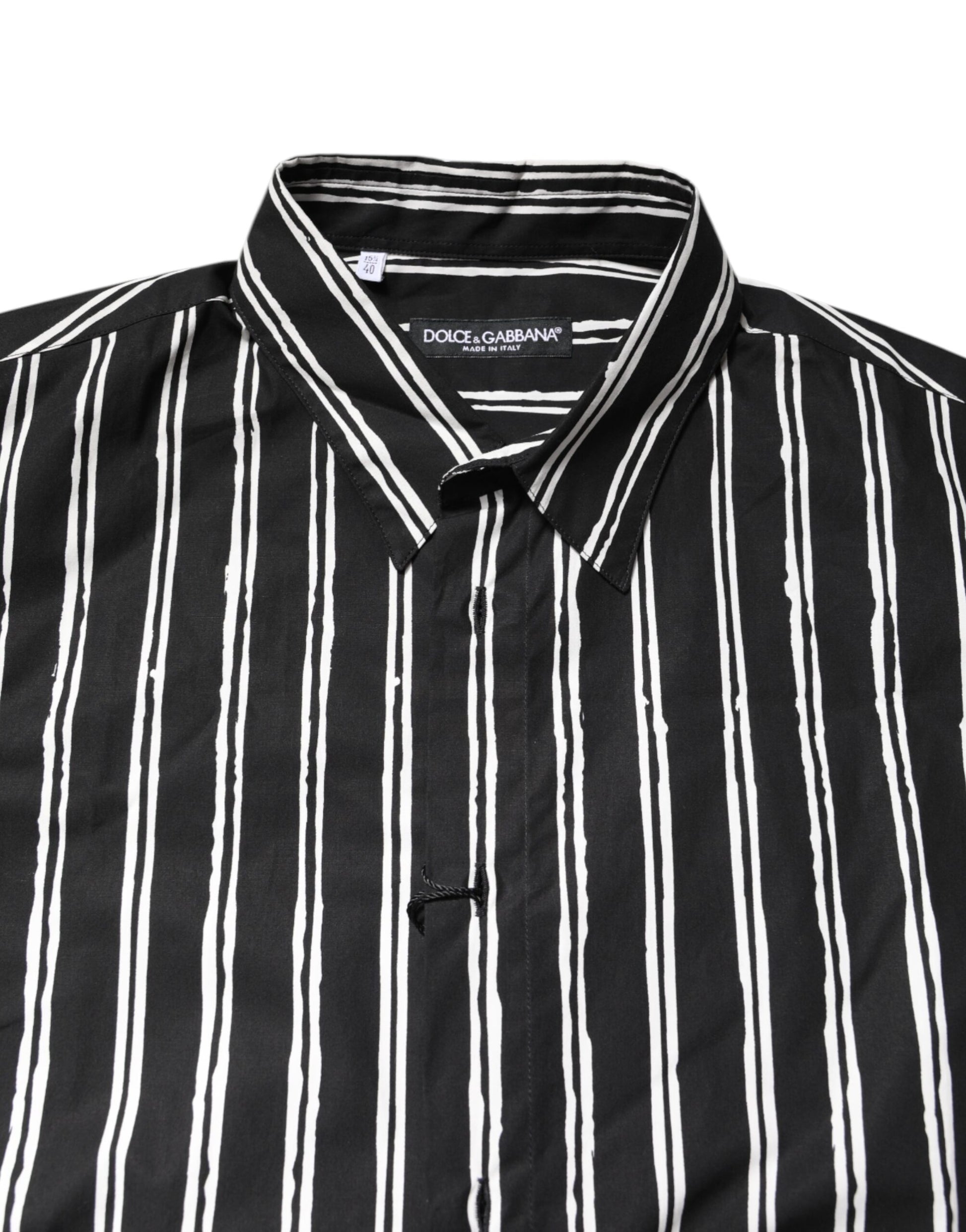 Dolce & Gabbana Black White Striped Cotton Dress Shirt