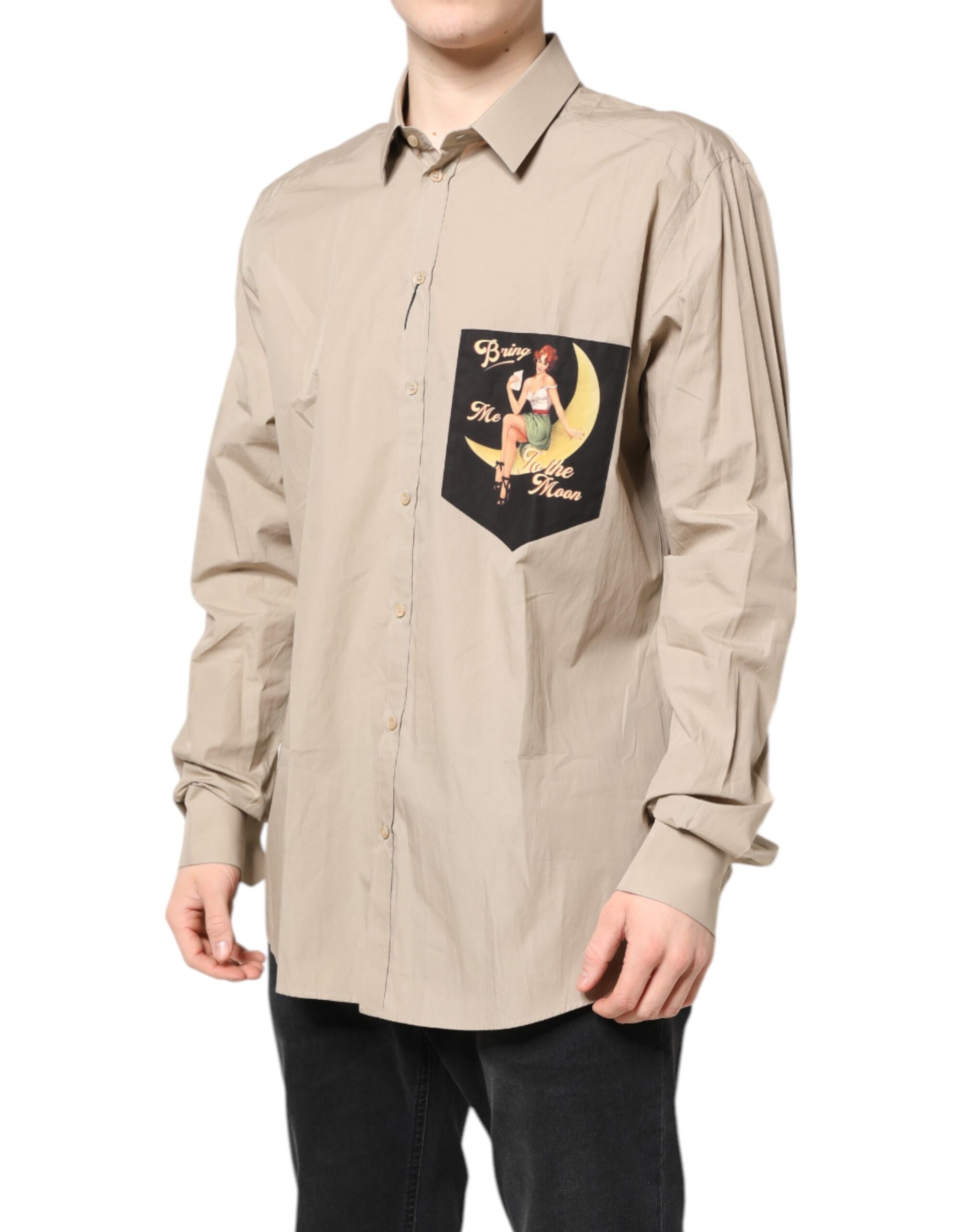 Dolce & Gabbana Beige Pin Up Print MARTINI Men Casual Shirt