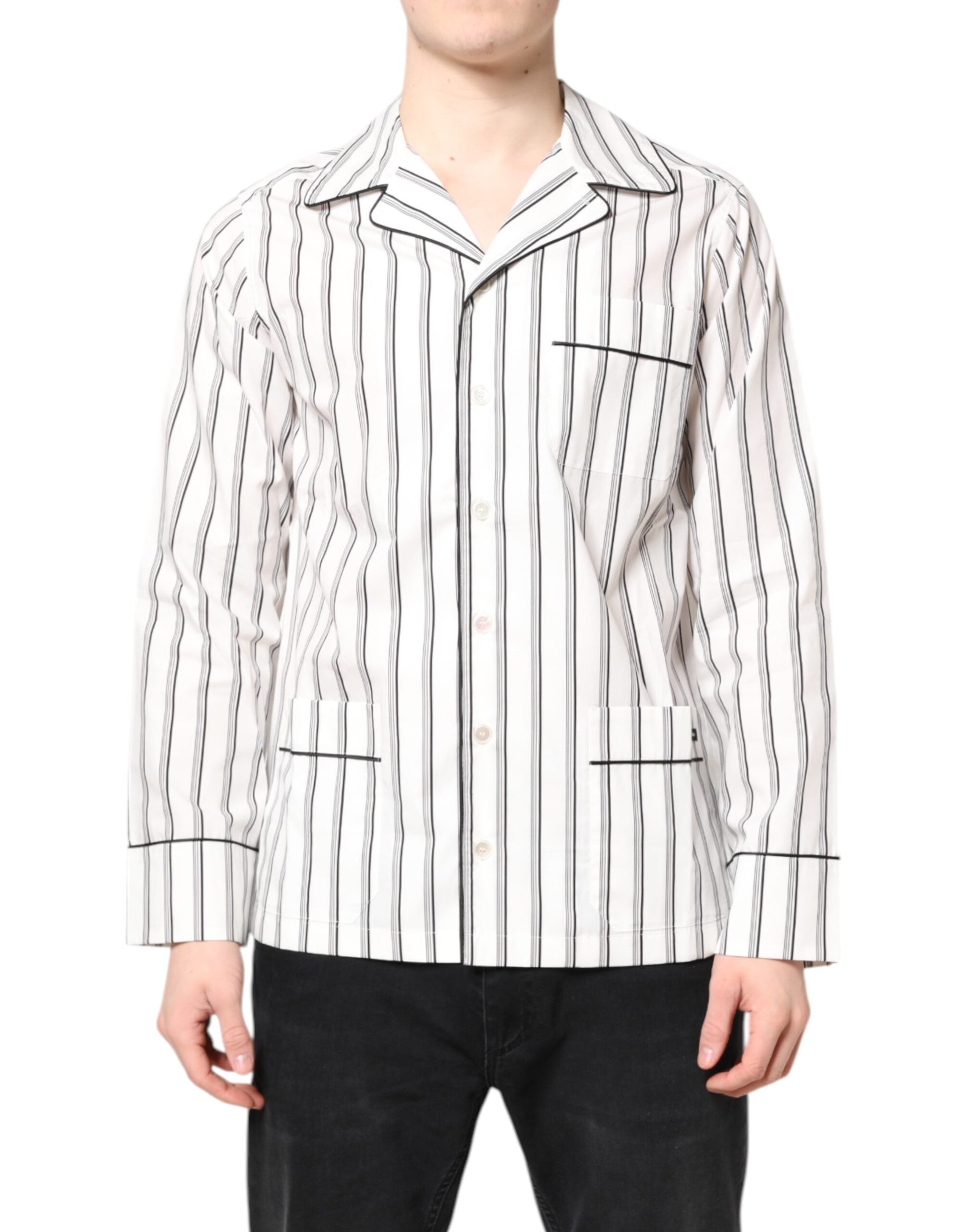 Dolce & Gabbana White Stripes Lounge Pajama Sleepwear Shirt