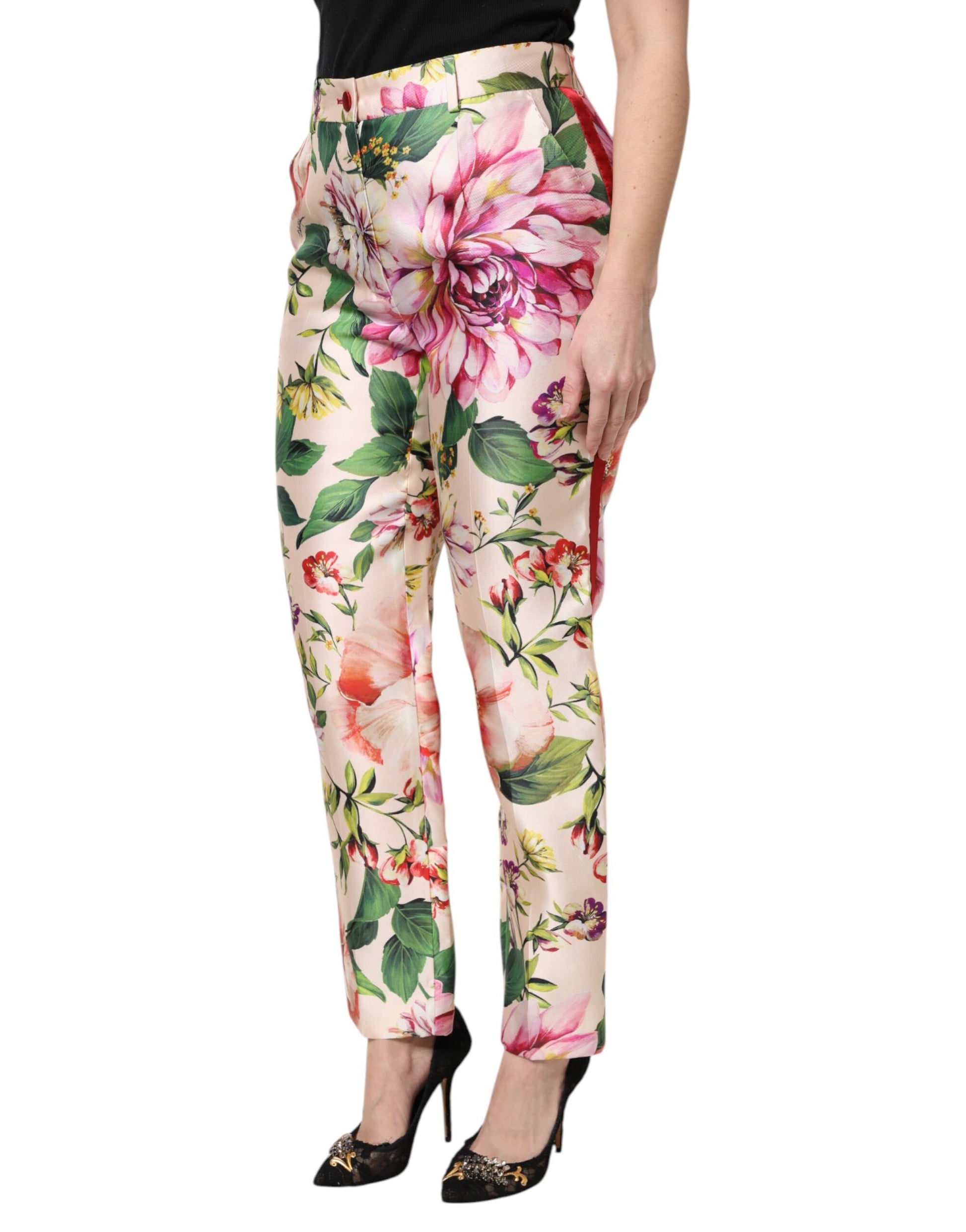Dolce & Gabbana Multicolor Floral High Waist Straight Pants