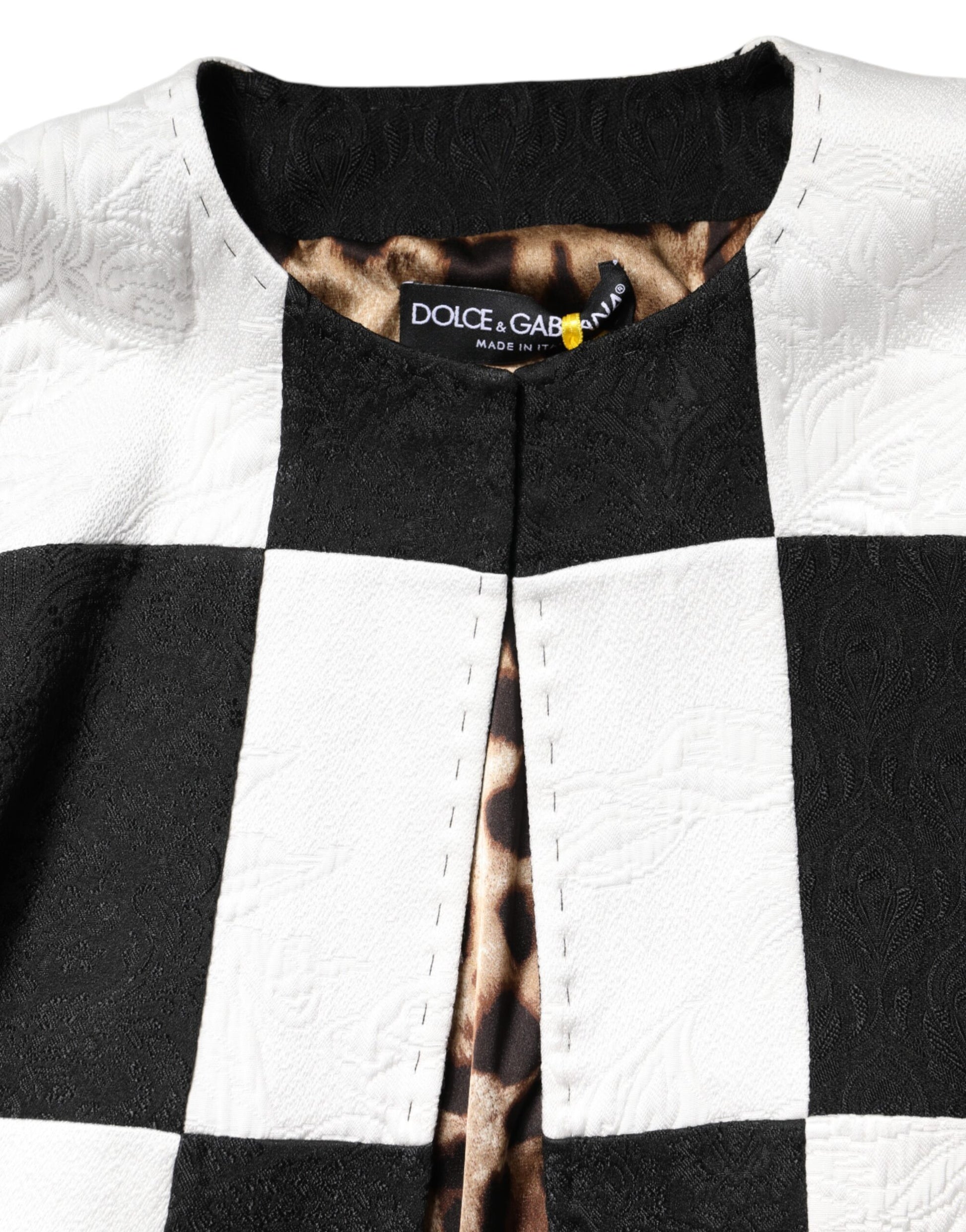 Dolce & Gabbana White Black Patchwork Jacquard Blazer Jacket