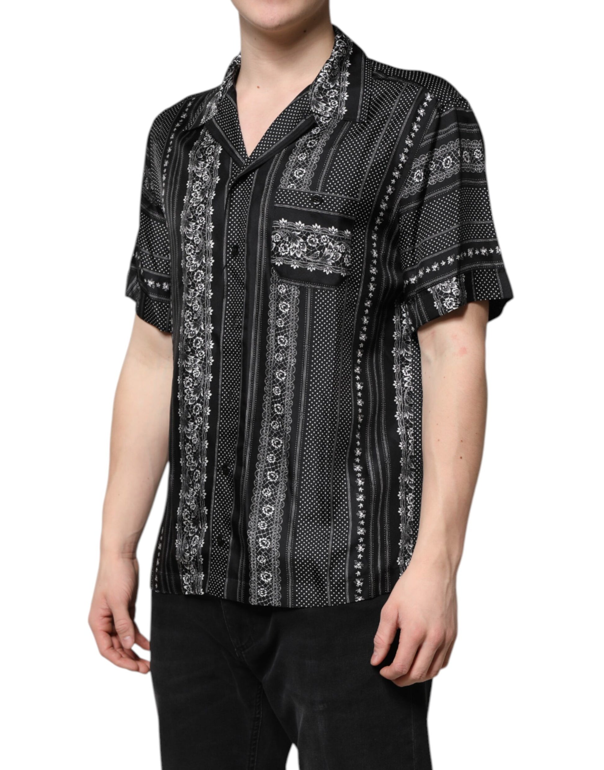 Dolce & Gabbana Black Silk Floral Print Short Sleeves Shirt
