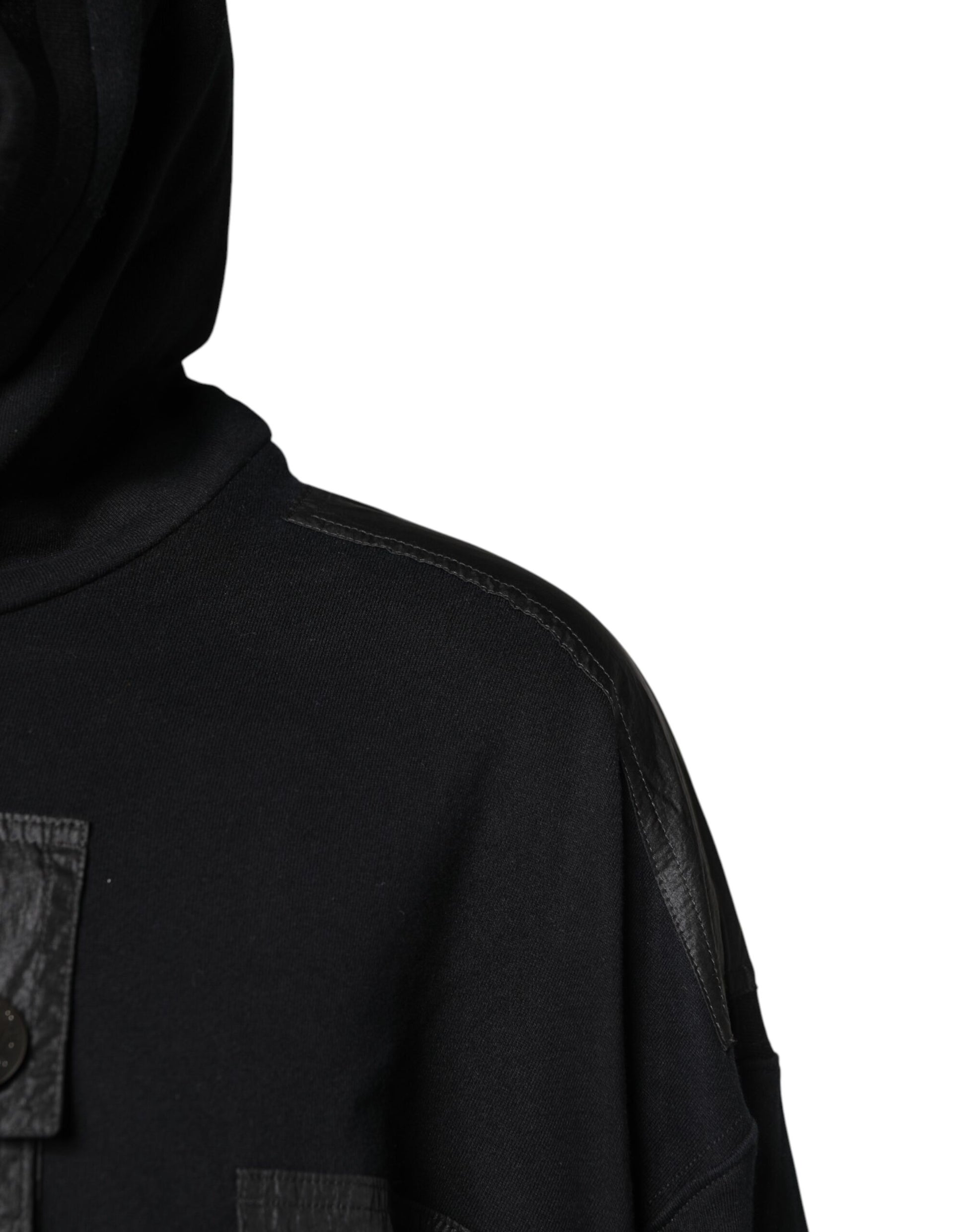 Dolce & Gabbana Black Cotton Hooded Sweatshirt Sweater