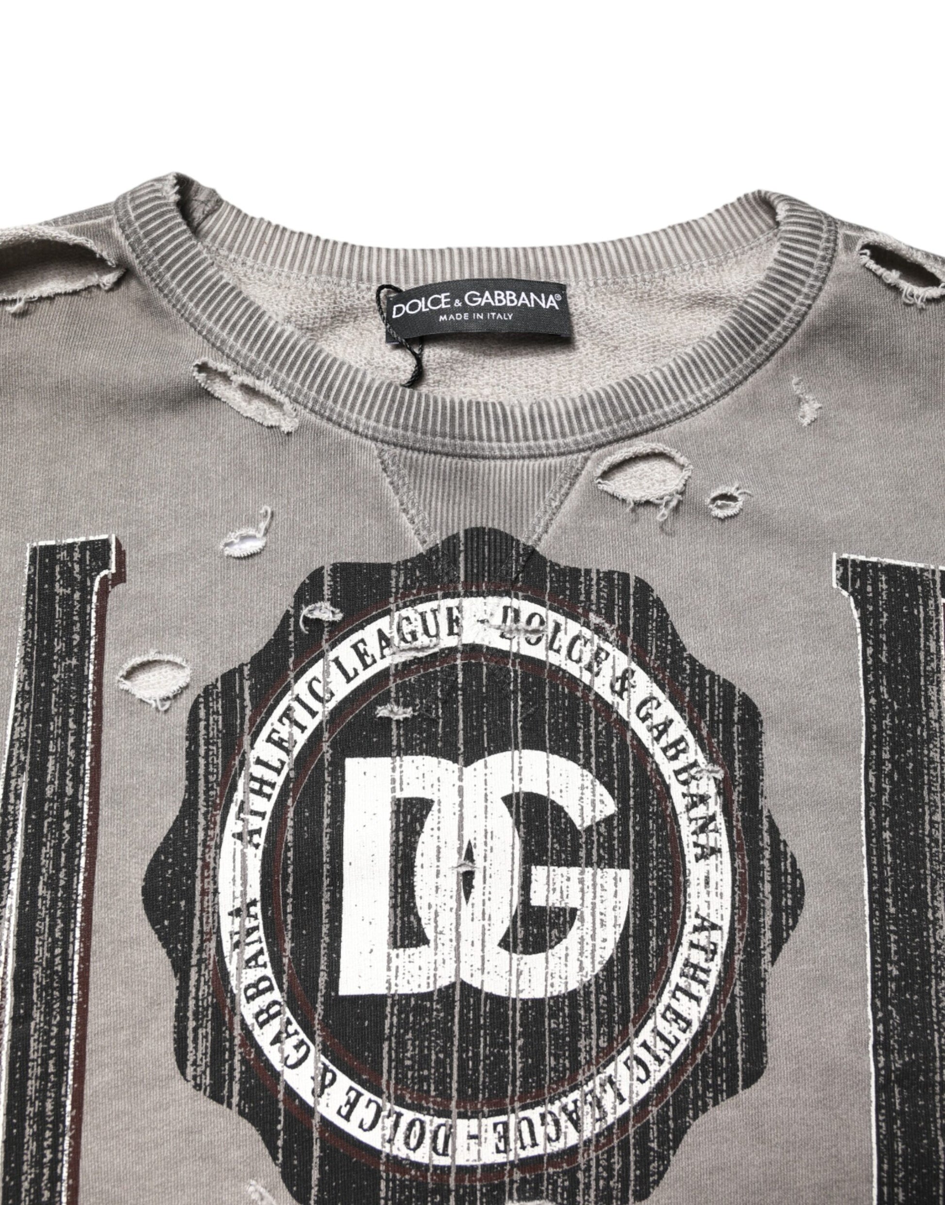 Dolce & Gabbana Gray Logo Print Crew Neck Pullover Sweater