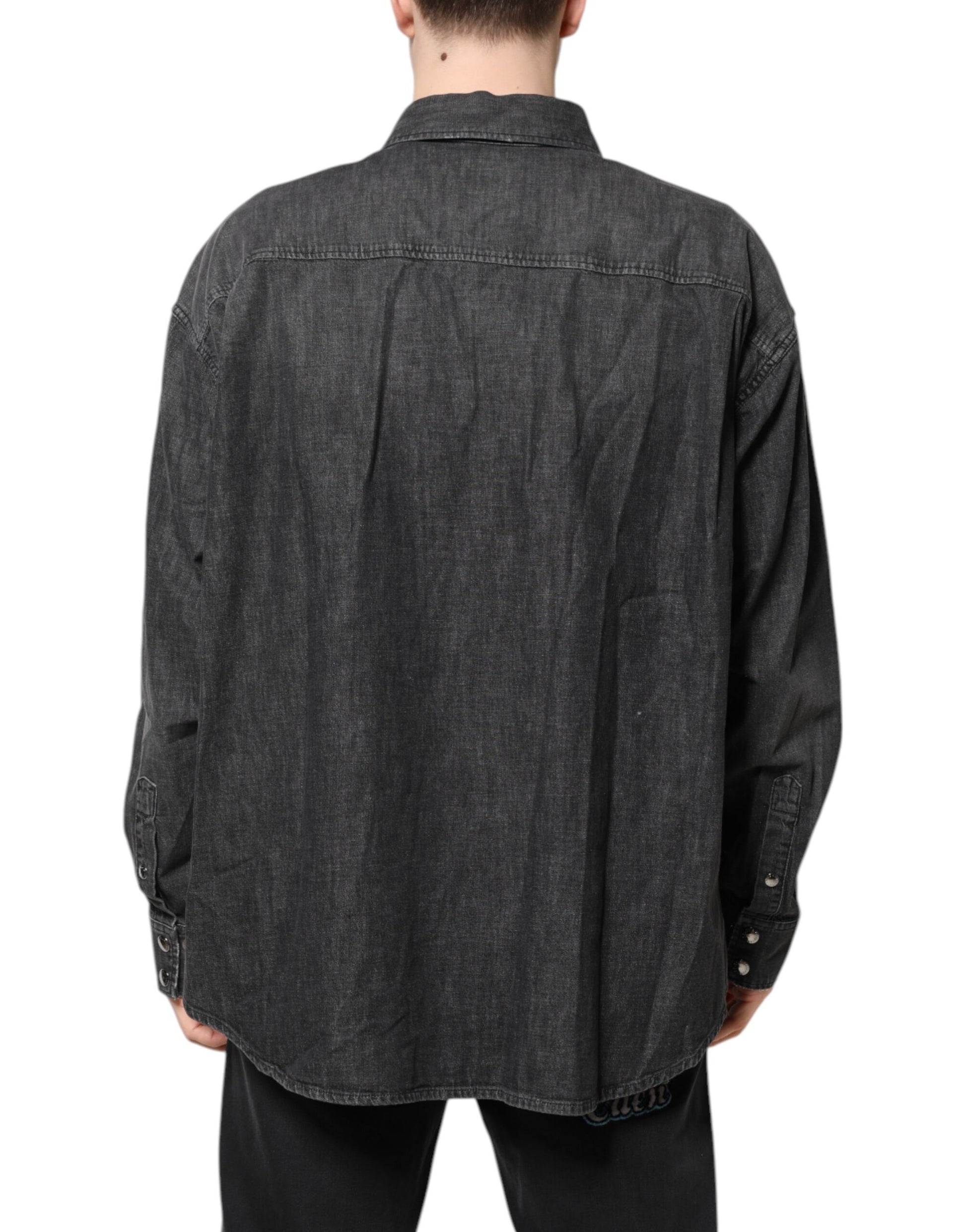 Dolce & Gabbana Gray Long Sleeves Button Down Denim Shirt