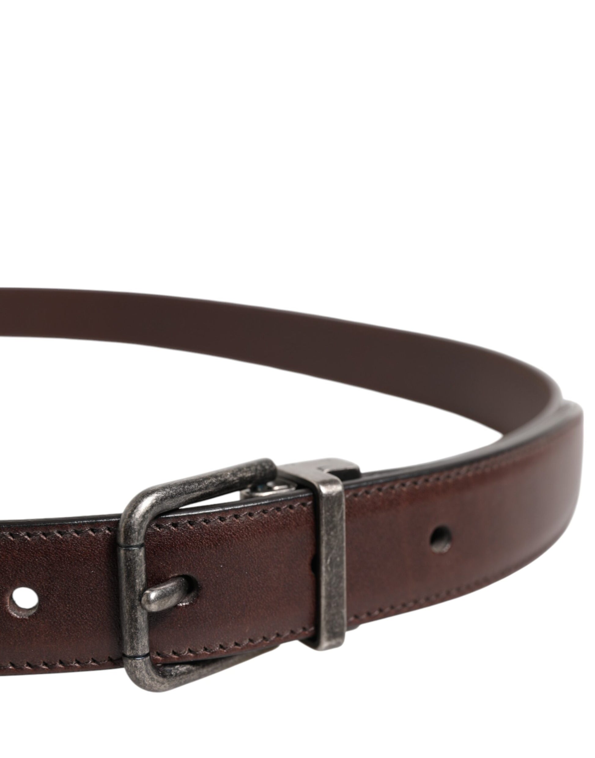 Dolce & Gabbana Brown Classic Calf Leather Metal Buckle Belt