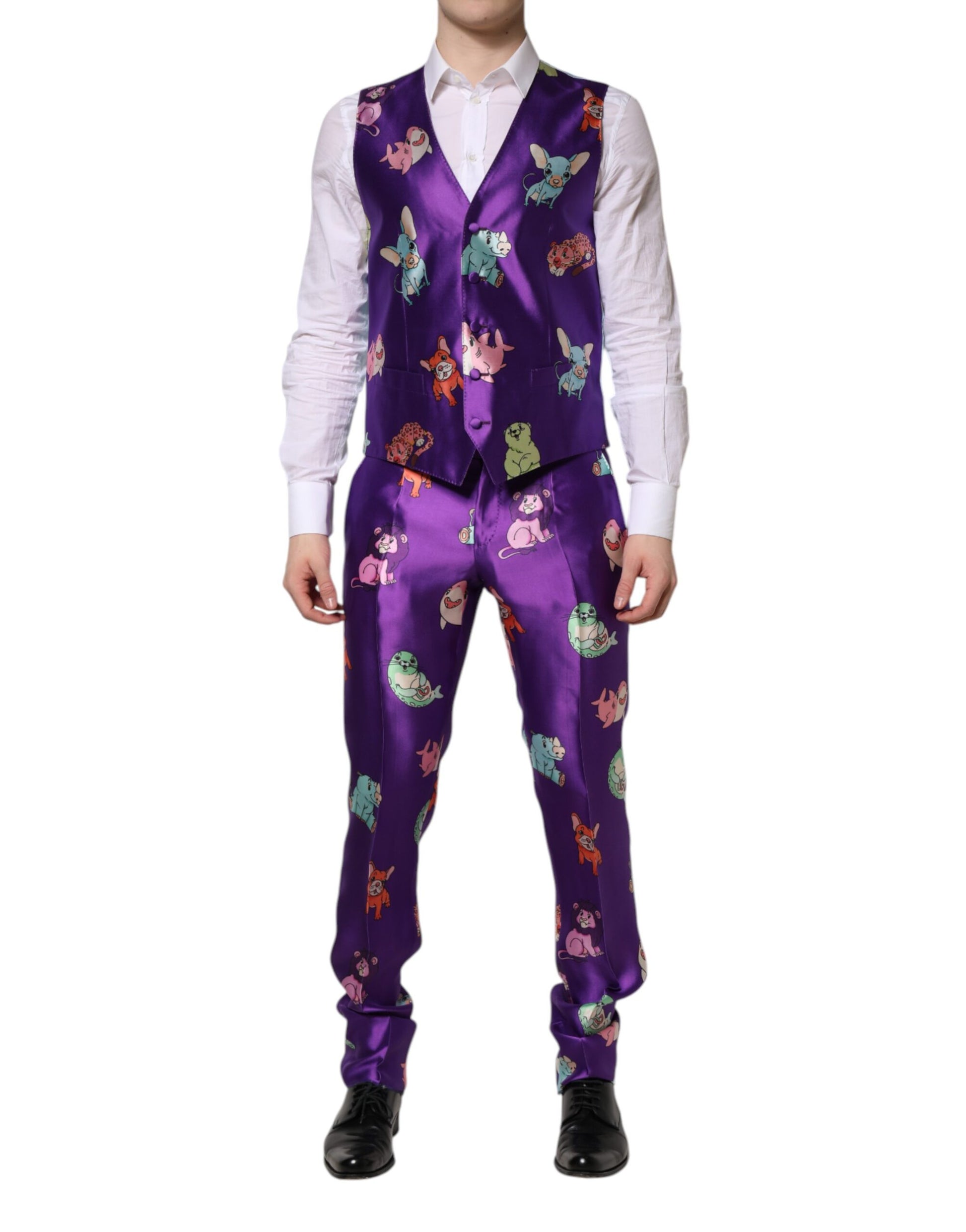Dolce & Gabbana Purple Silk Animal Print 3 Piece Suit