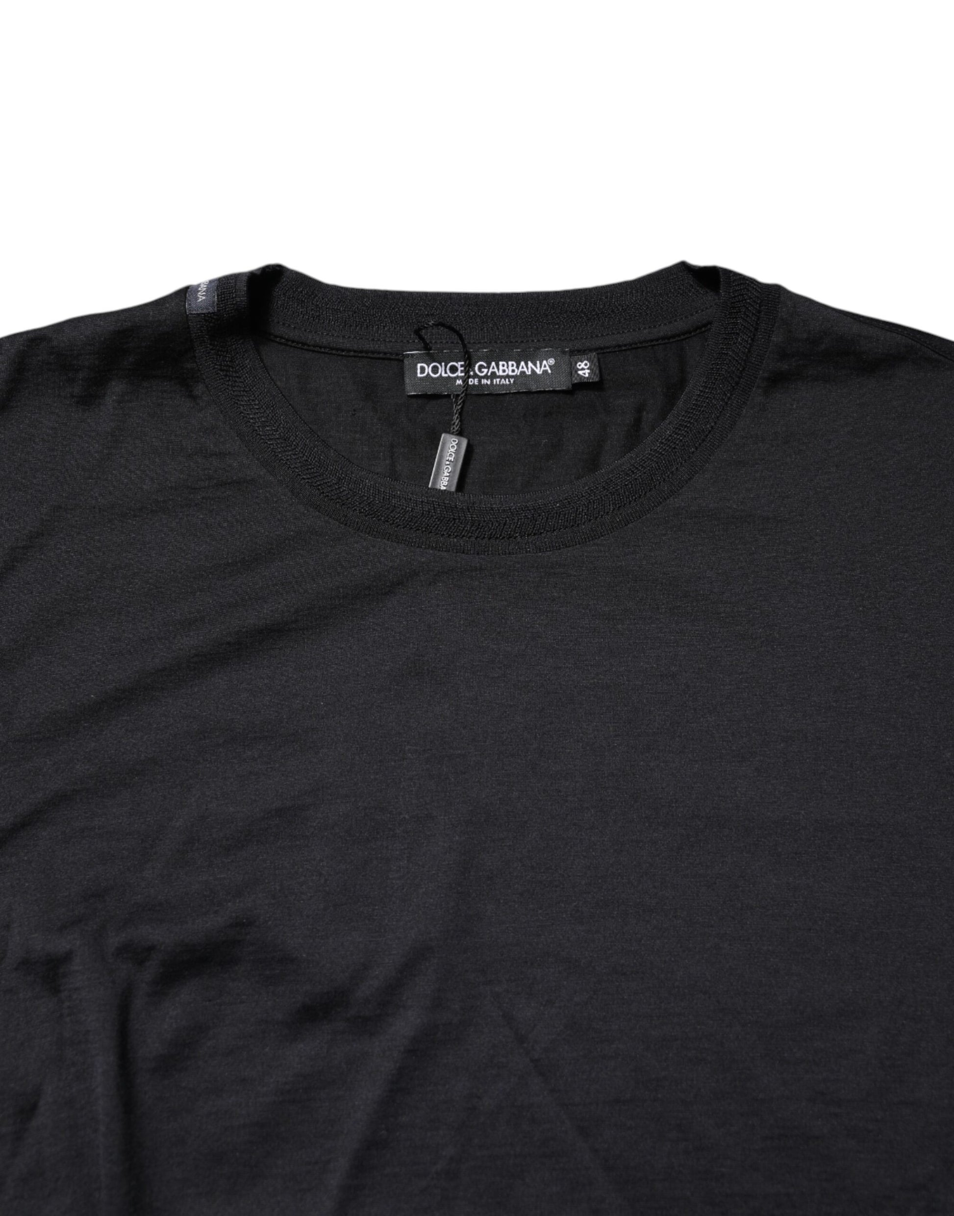 Dolce & Gabbana Dark Blue Silk Crew Neck Men Pullover Sweater