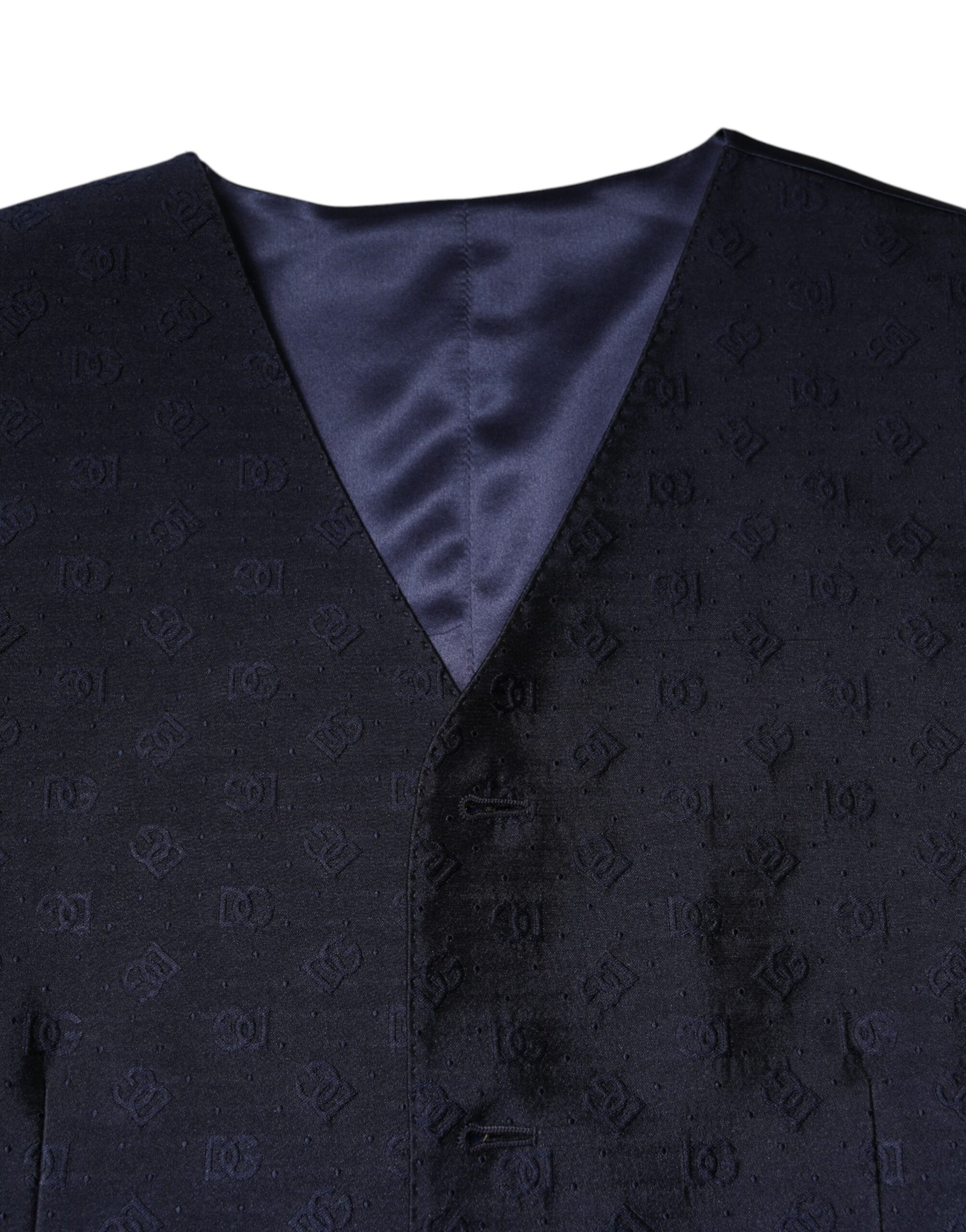 Dolce & Gabbana Dark Blue Logo Wool Formal Men Waistcoat Vest