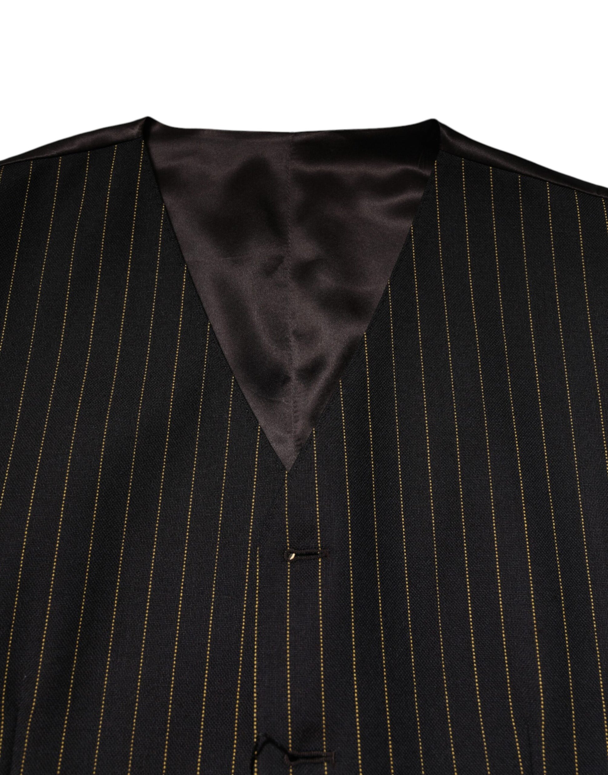 Dolce & Gabbana Black Stripes Wool Formal Men Waistcoat Vest