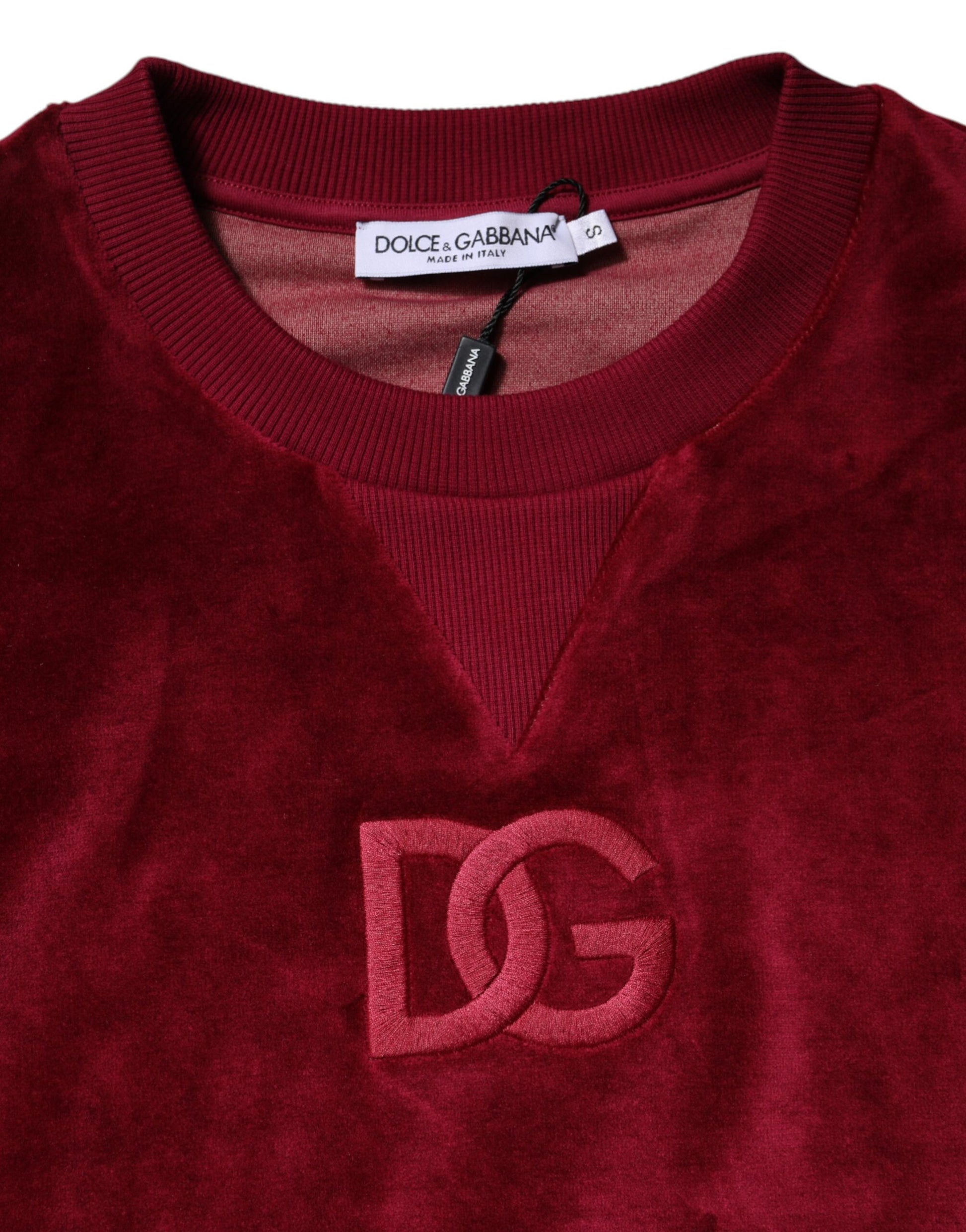 Dolce & Gabbana Red Cotton Velvet Crew Neck Pullover Sweater