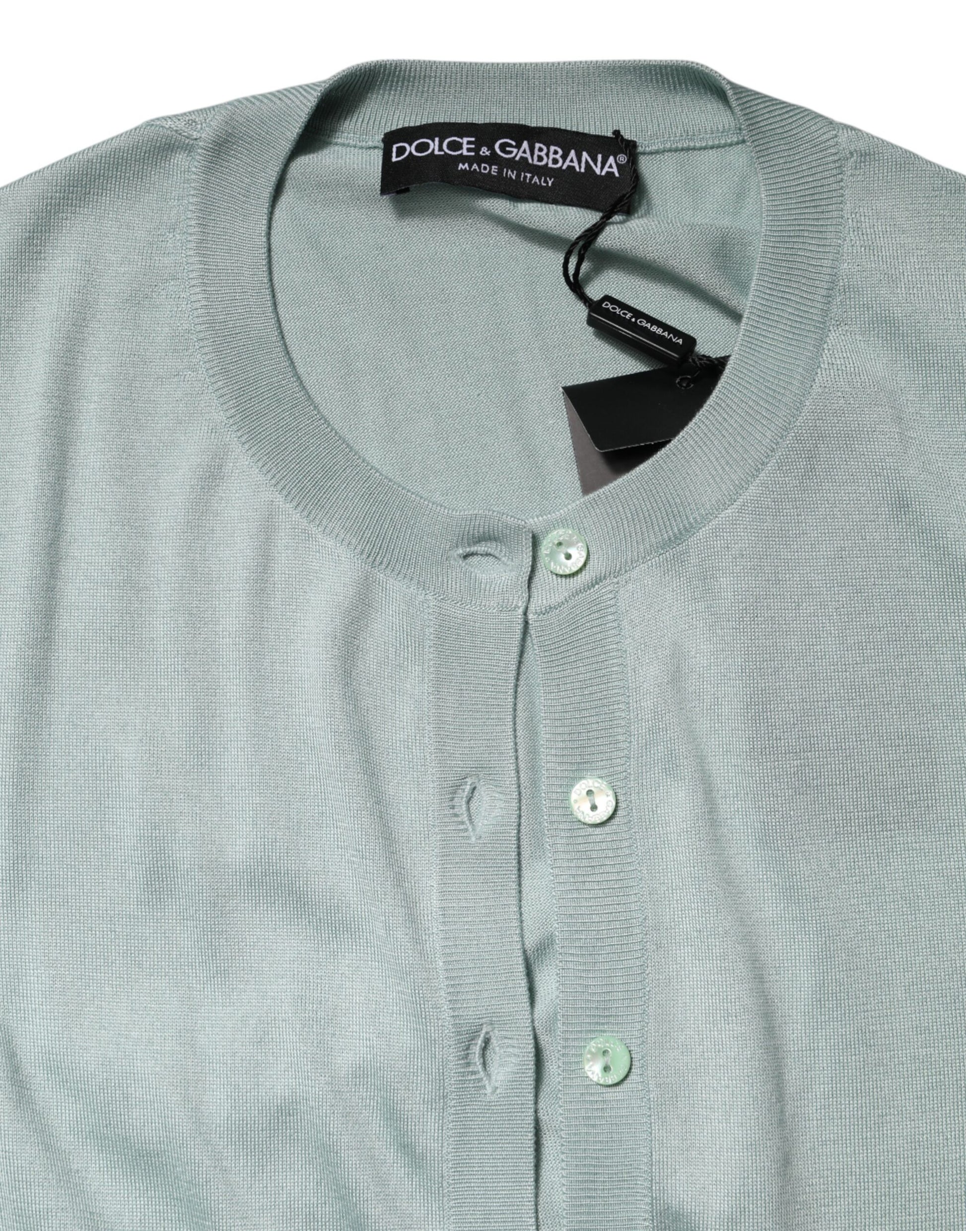 Dolce & Gabbana Light Green Silk Button Down Cardigan Sweater