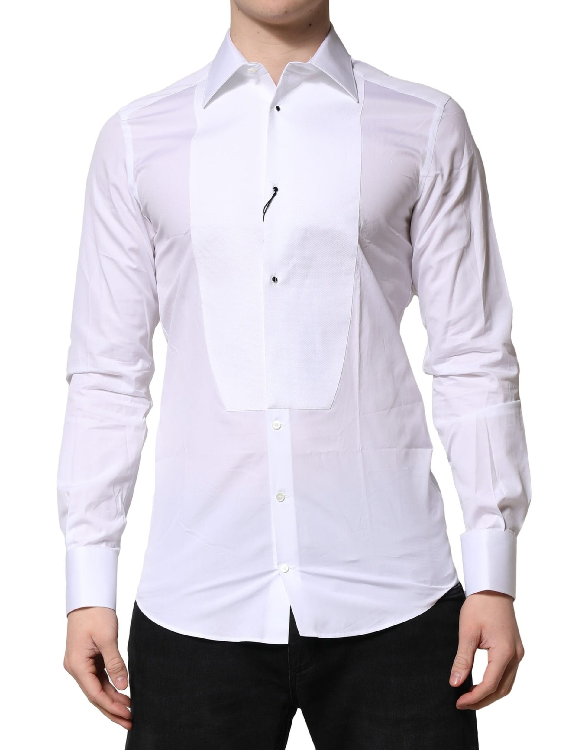 Dolce & Gabbana White GOLD Crown Cotton Dress Formal Shirt