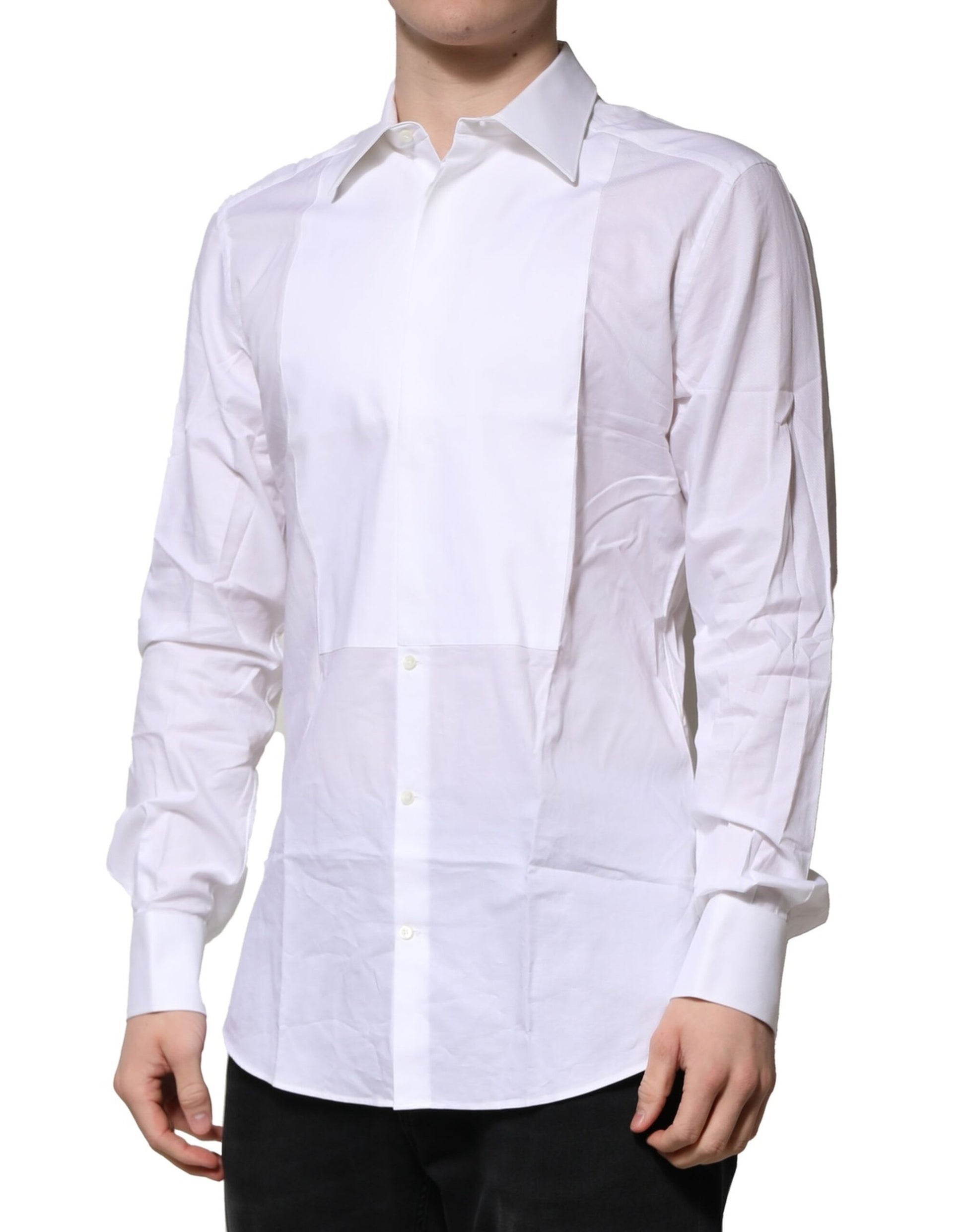 Dolce & Gabbana White Bib Cotton Poplin GOLD Men Formal Shirt