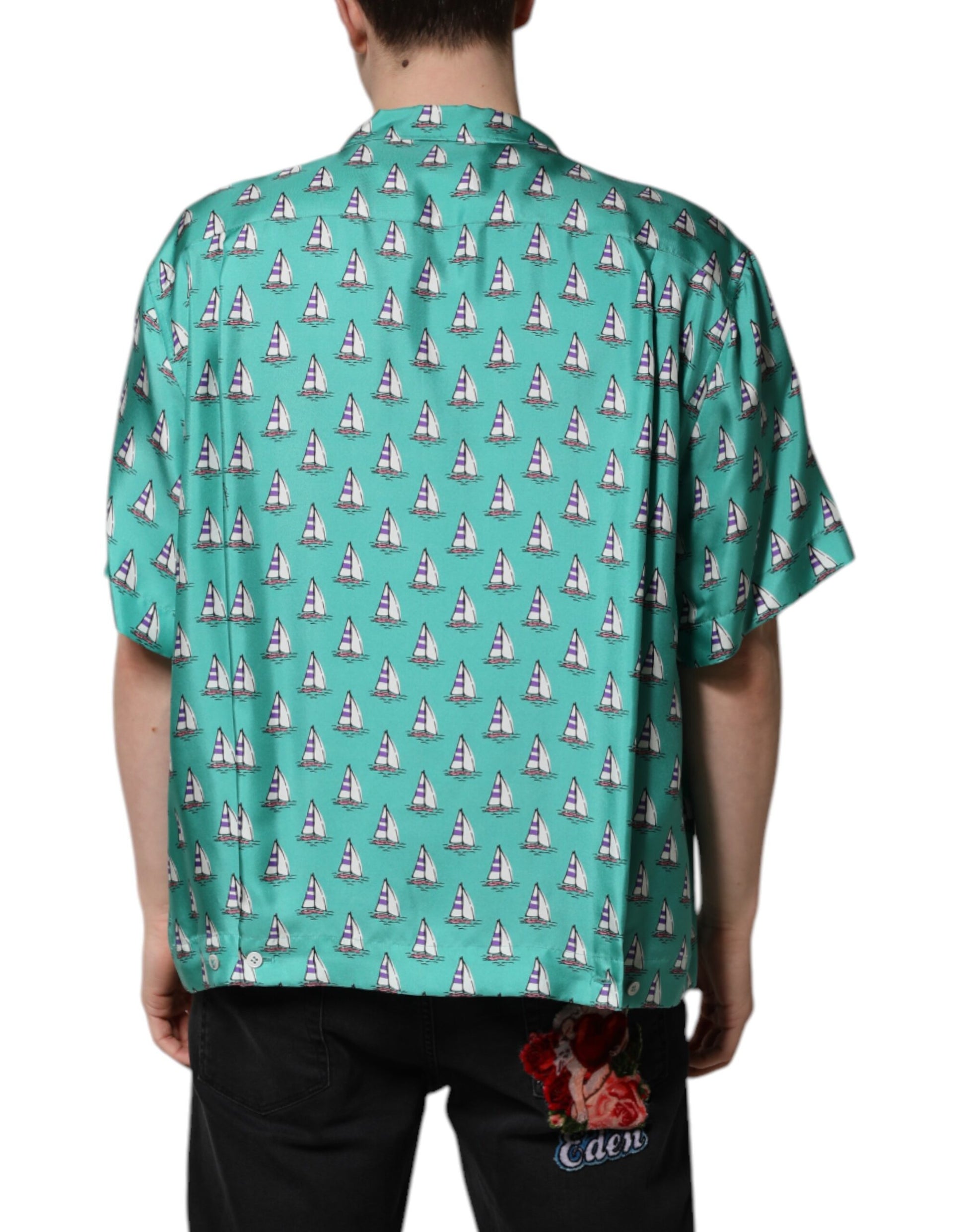 Dolce & Gabbana Green Printed Short Sleeves Casual Shirt