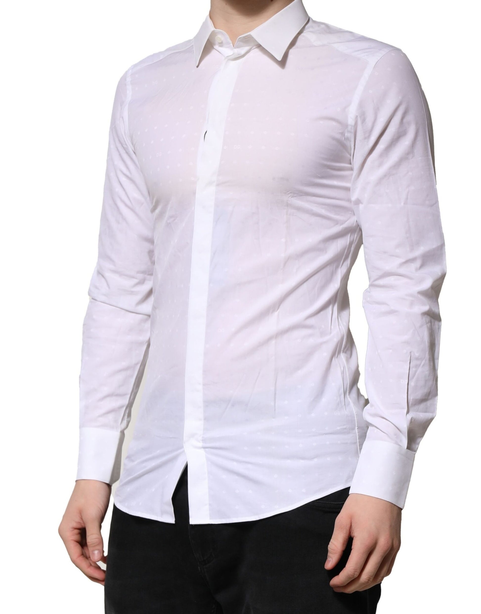 Dolce & Gabbana White Cotton GOLD Long Sleeves Formal Shirt
