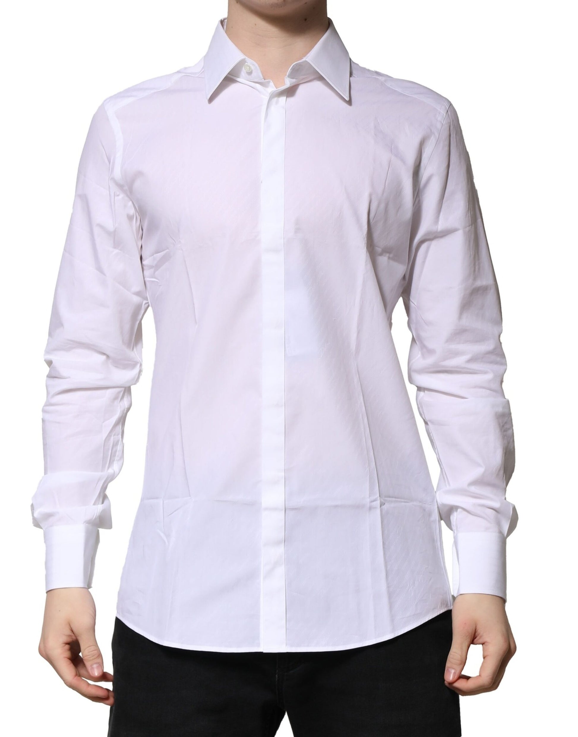 Dolce & Gabbana White Cotton Long Sleeves GOLD Formal Shirt