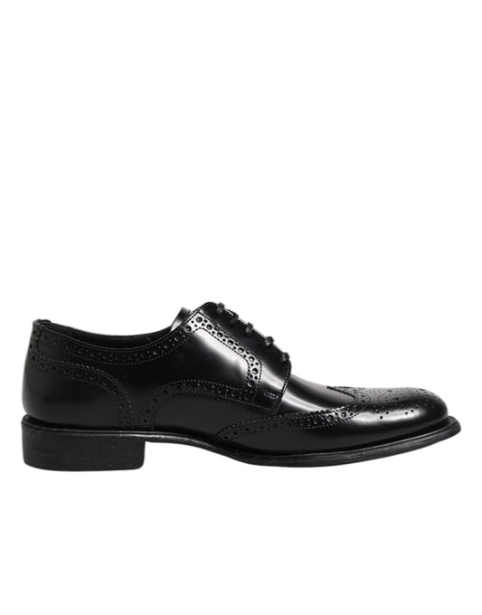 Dolce & Gabbana Black Leather Derby Wingtip Formal Shoes
