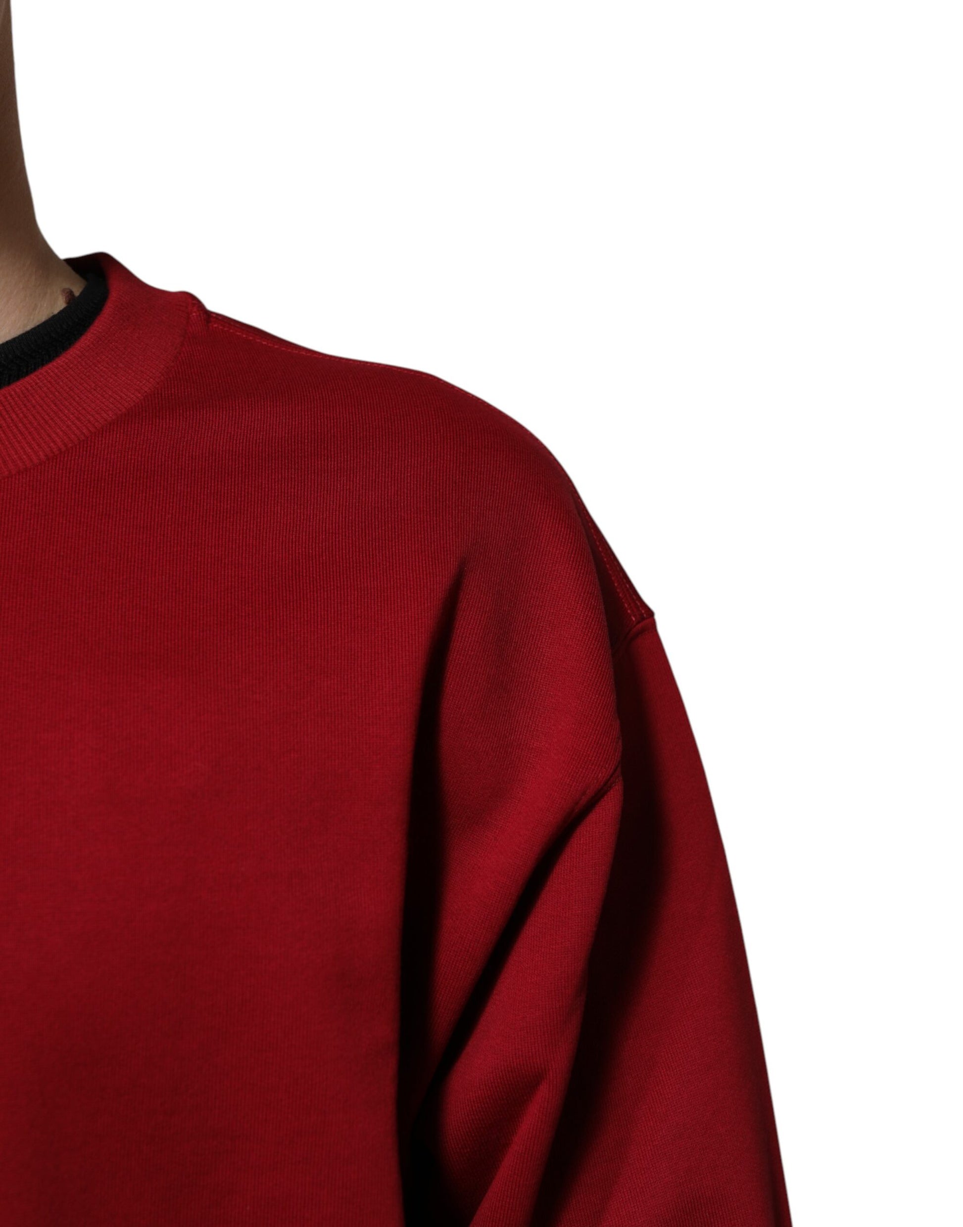 Dolce & Gabbana Red Embossed Logo Cotton Crew Neck Sweater