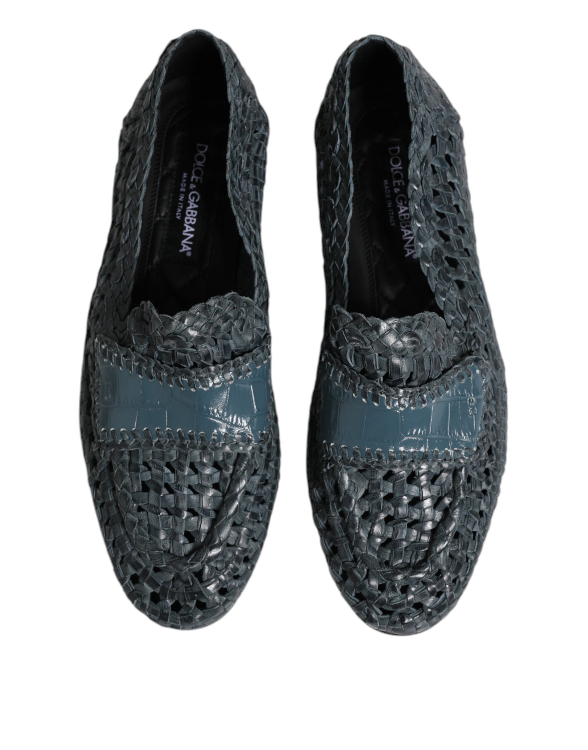 Dolce & Gabbana Blue Woven Leather Slip On Loafers Shoes