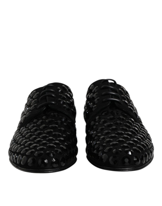 Dolce & Gabbana Black Suede Strass Derby Formal Shoes