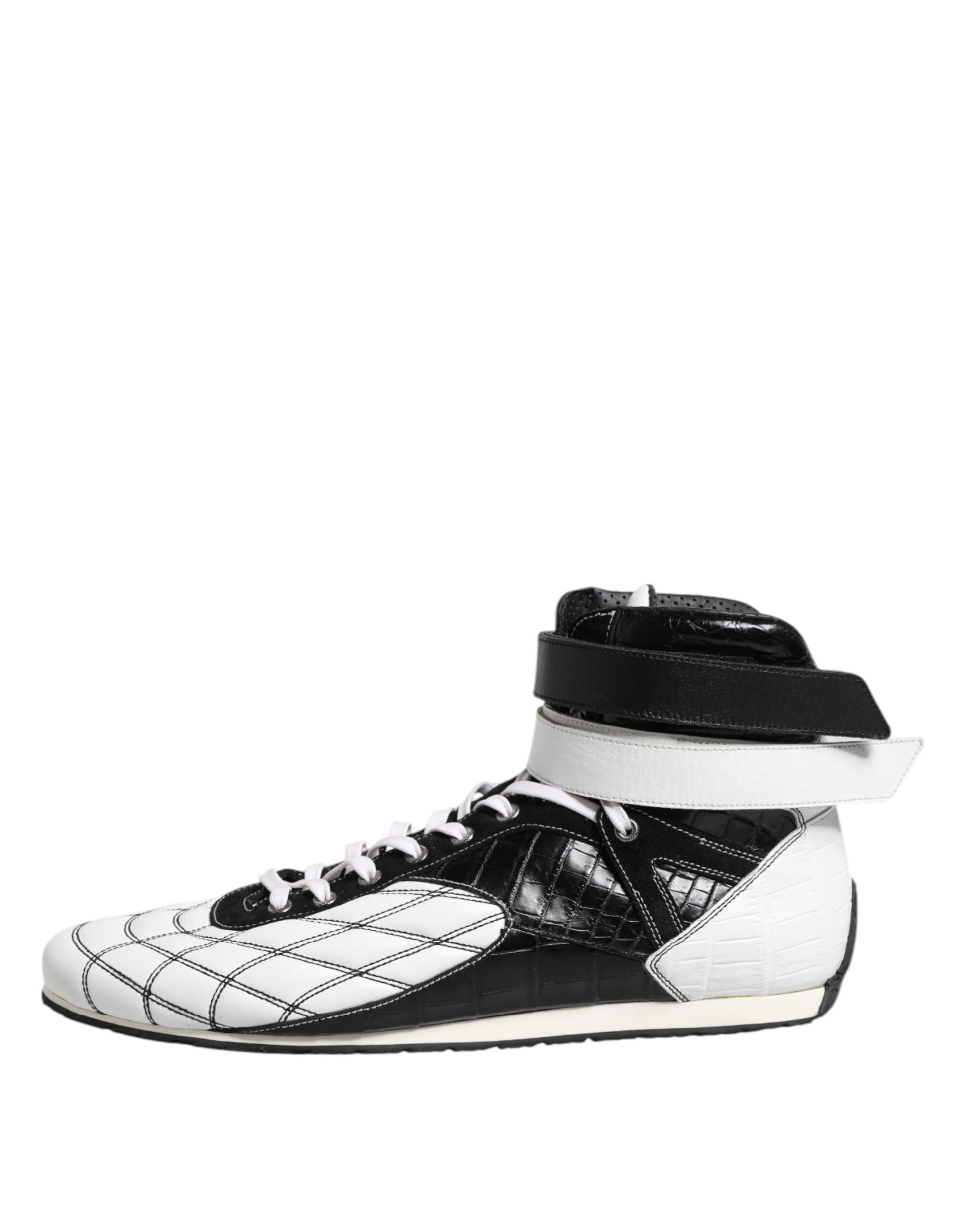 Dolce & Gabbana Black White Leather High Top Sneakers Shoes