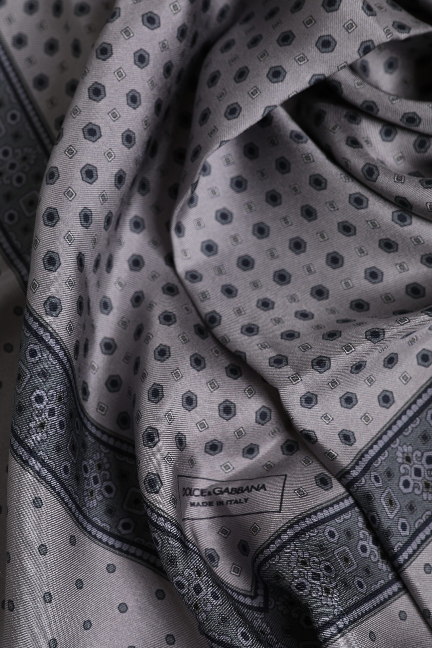 Dolce & Gabbana Gray Polka Dot Silk Square Men Foulard Scarf