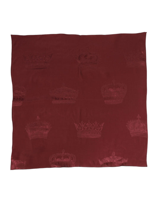 Dolce & Gabbana Maroon Silk Crown Square Men Foulard Scarf