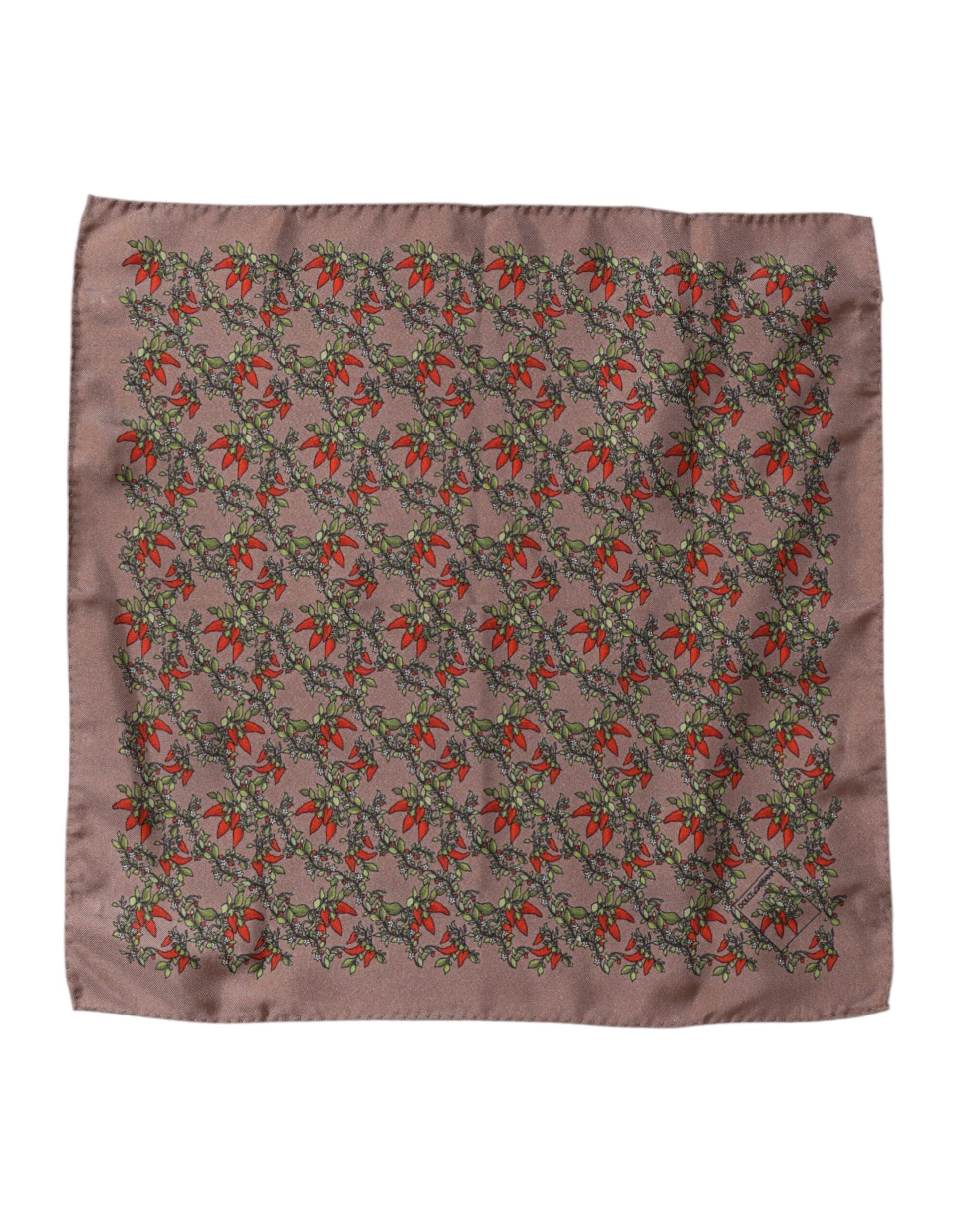 Dolce & Gabbana Brown Chilis Silk Square Men Foulard Scarf