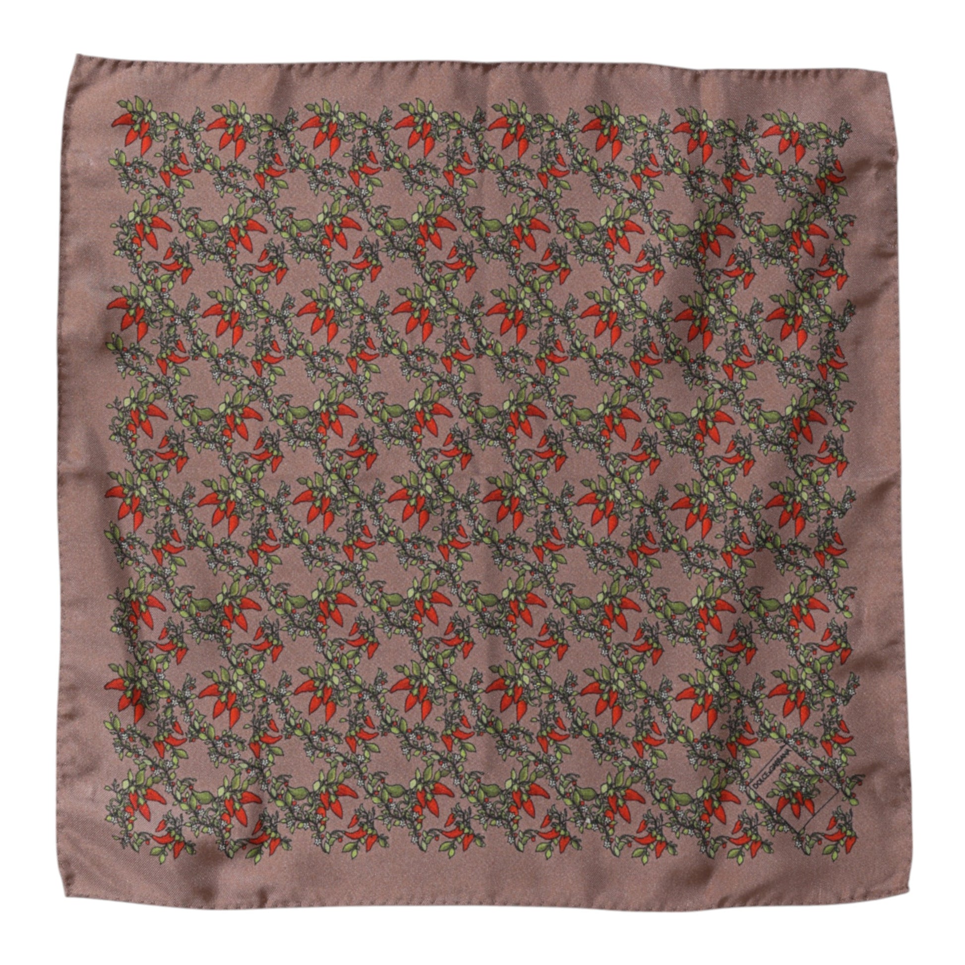 Dolce & Gabbana Brown Chilis Silk Square Men Foulard Scarf