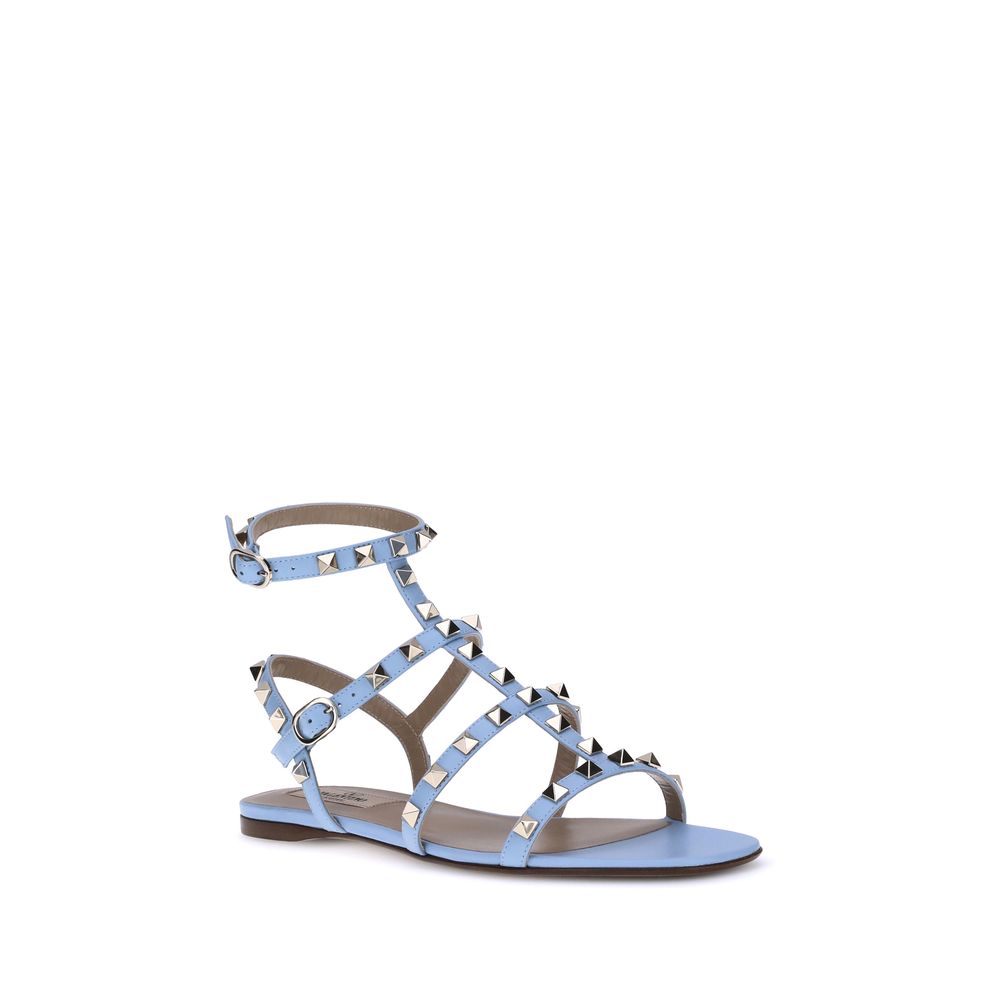 Valentino Garavani Light Blue Calf Leather Bos Taurus Flat Sandals