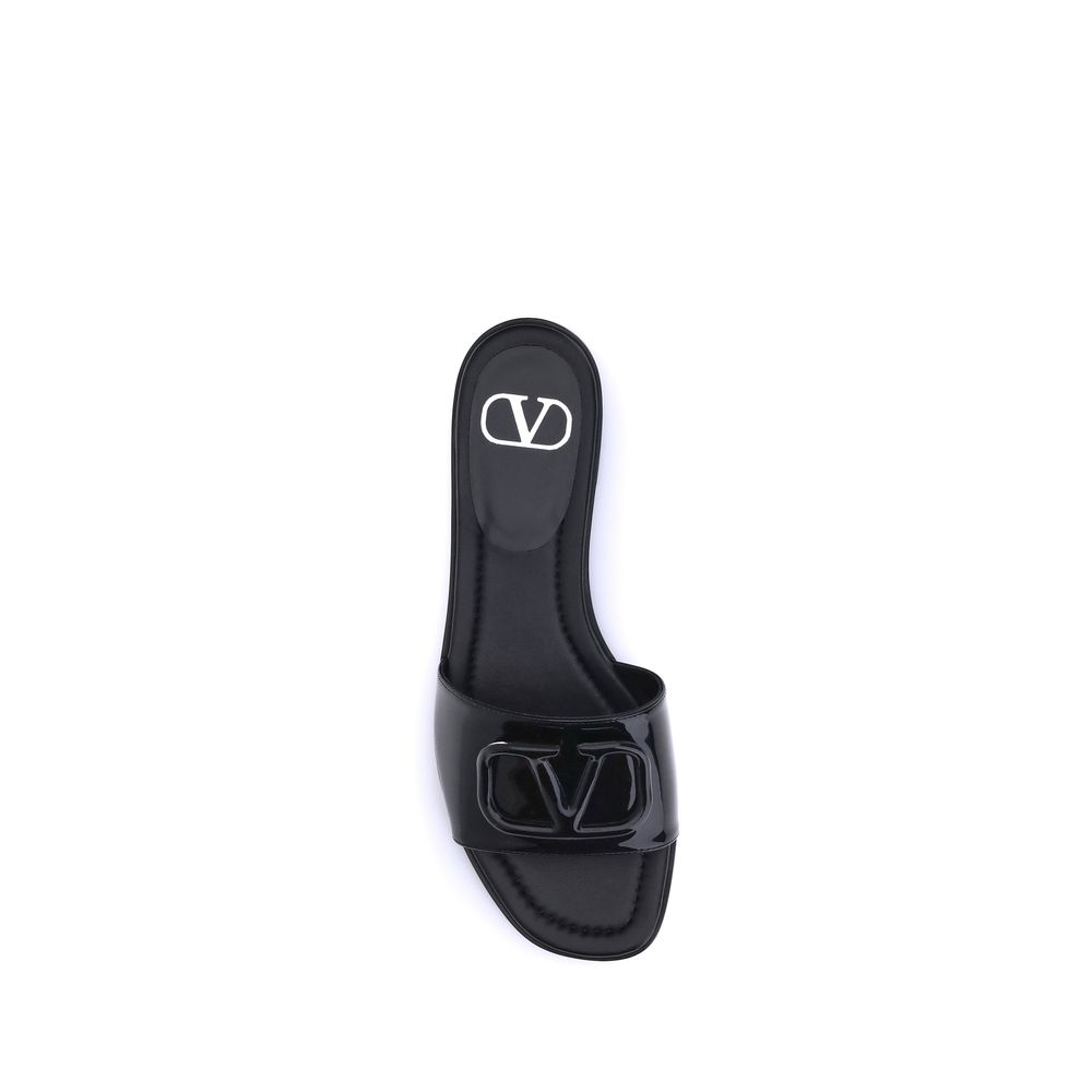 Valentino Garavani Black Calf Leather Bos Taurus Flat Sandals