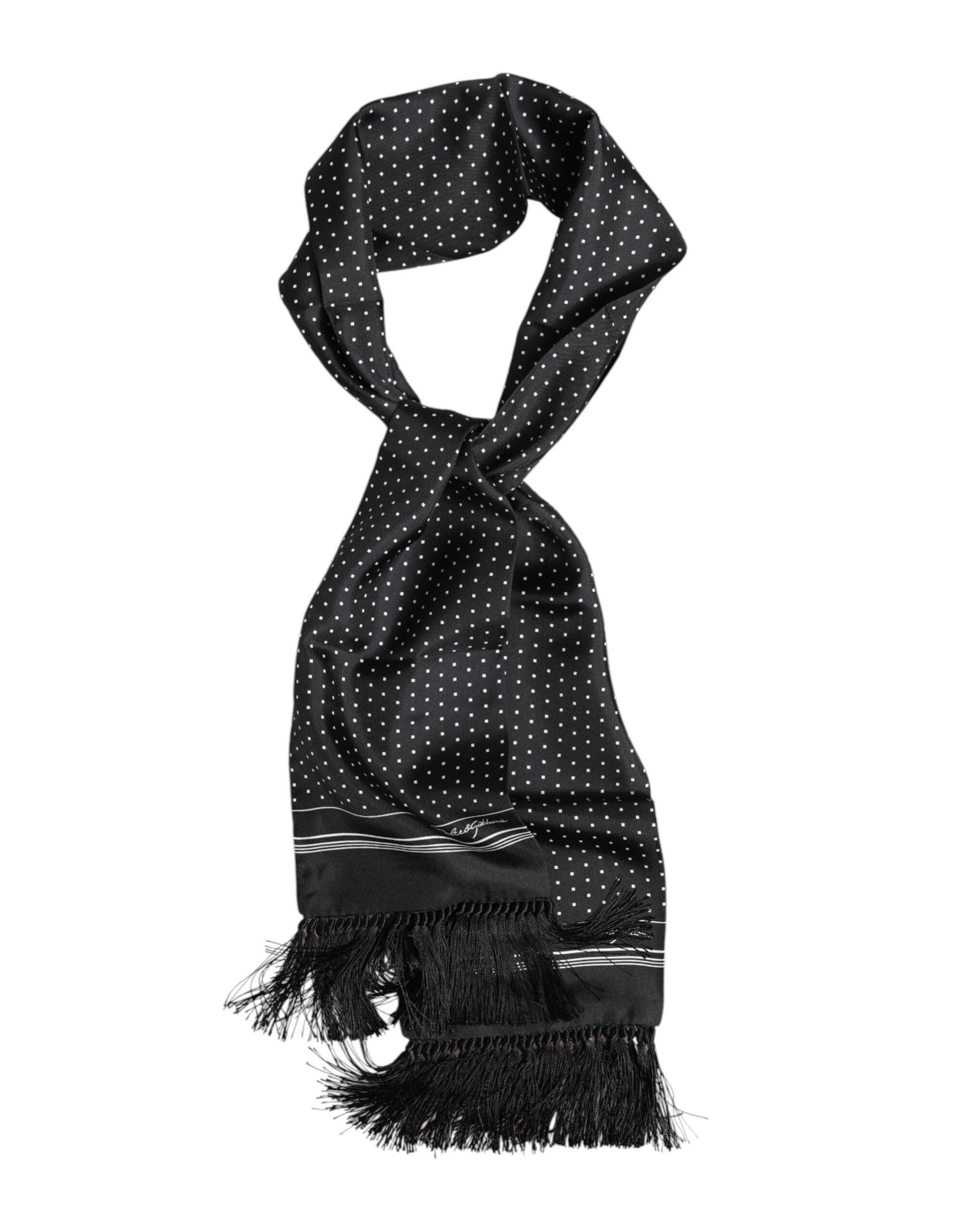Dolce & Gabbana Black White Polka Dot Fringes Foulard Scarf