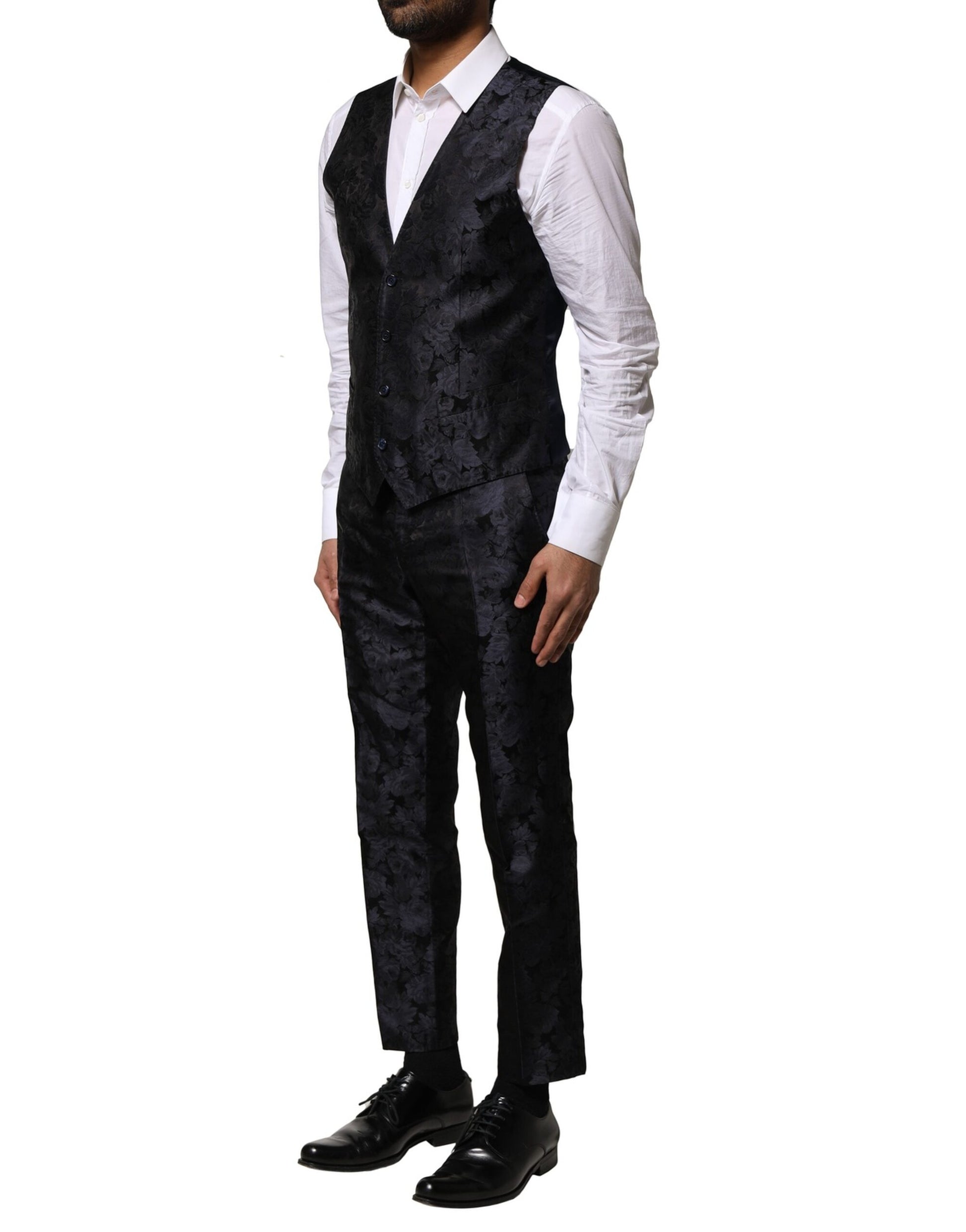 Dolce & Gabbana Black Jacquard 3 Piece Single Breasted Suit