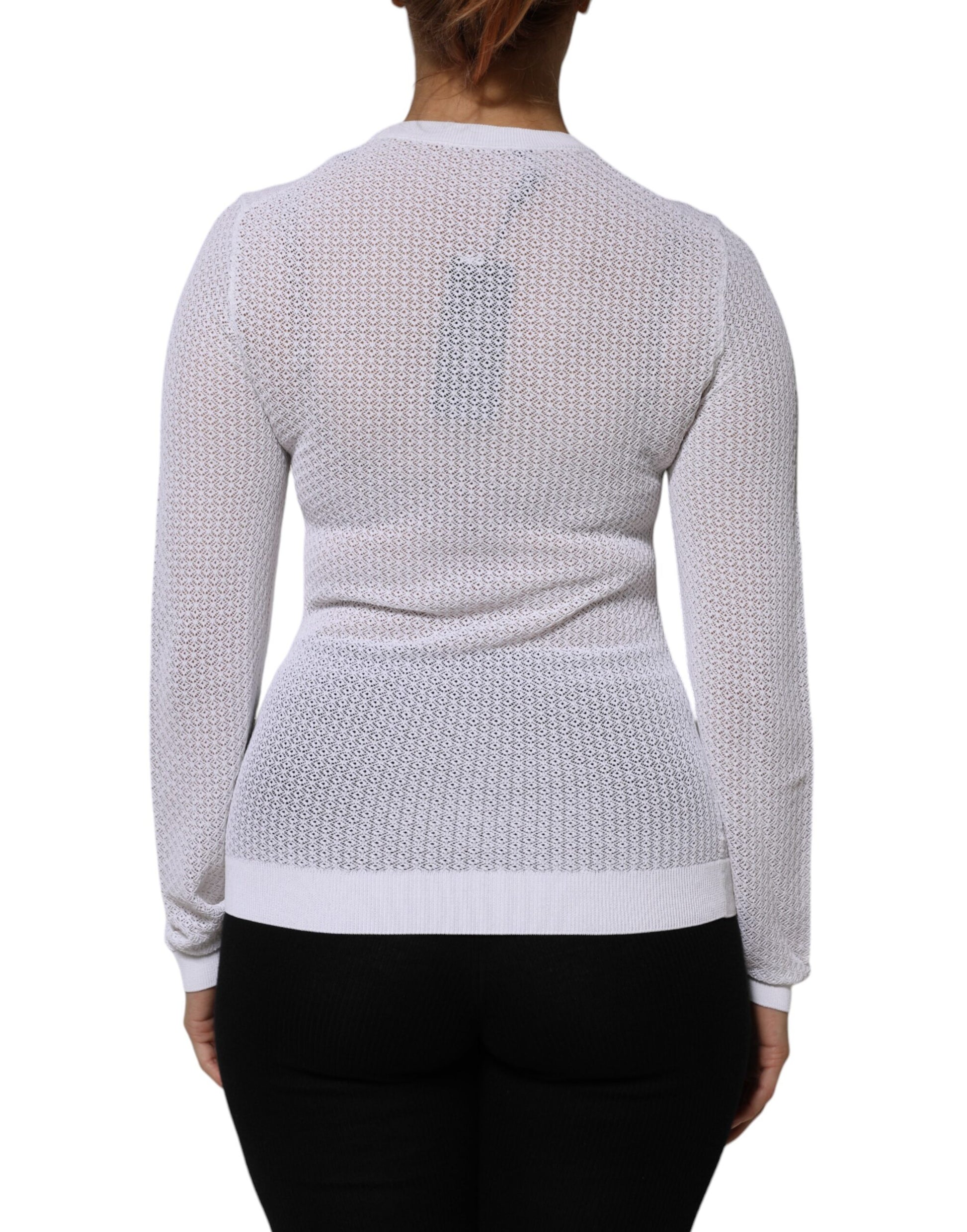 Dolce & Gabbana White Round Neck Long Sleeves Pullover Top