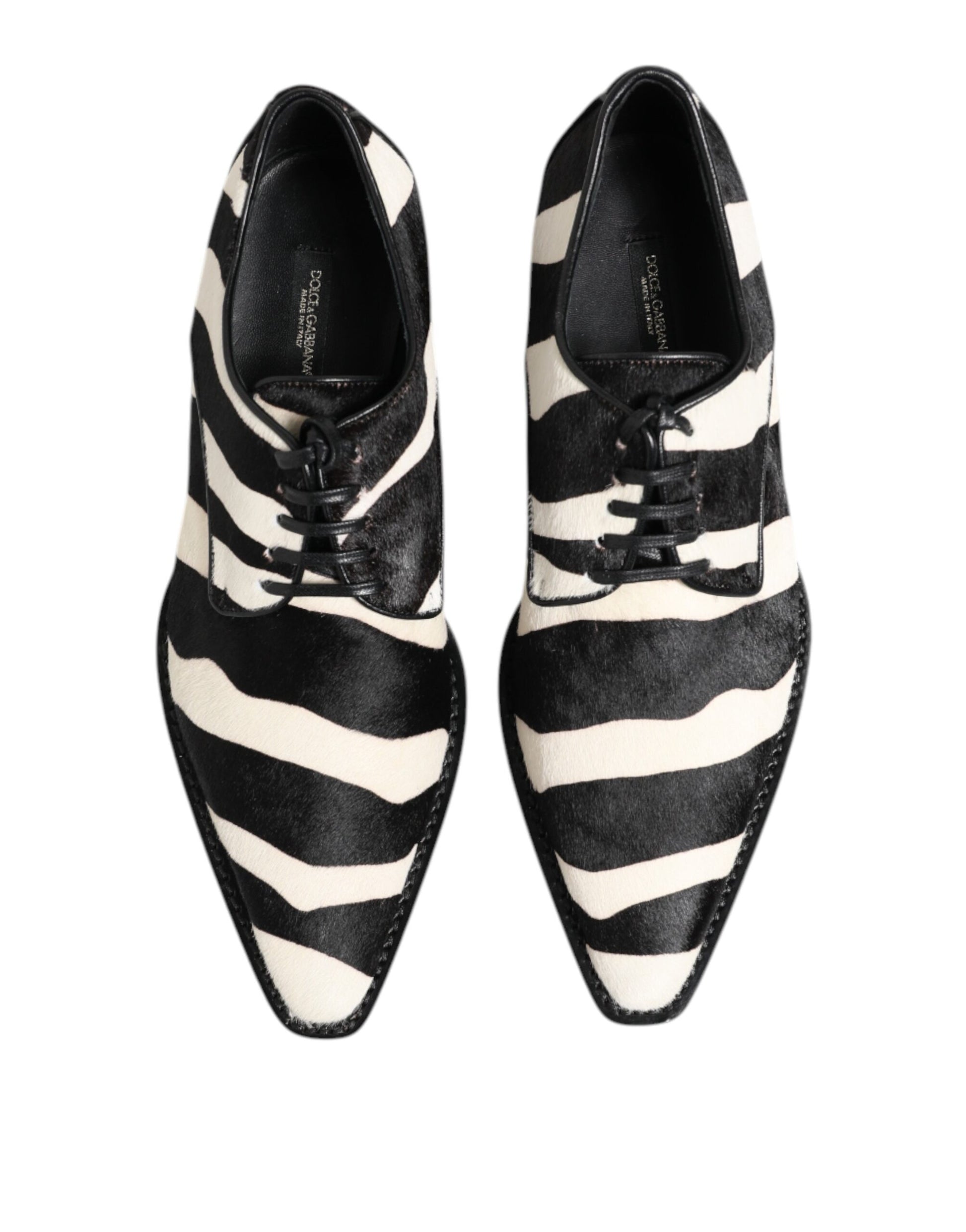 Dolce & Gabbana Black White Zebra Pony Fur Dress Shoes