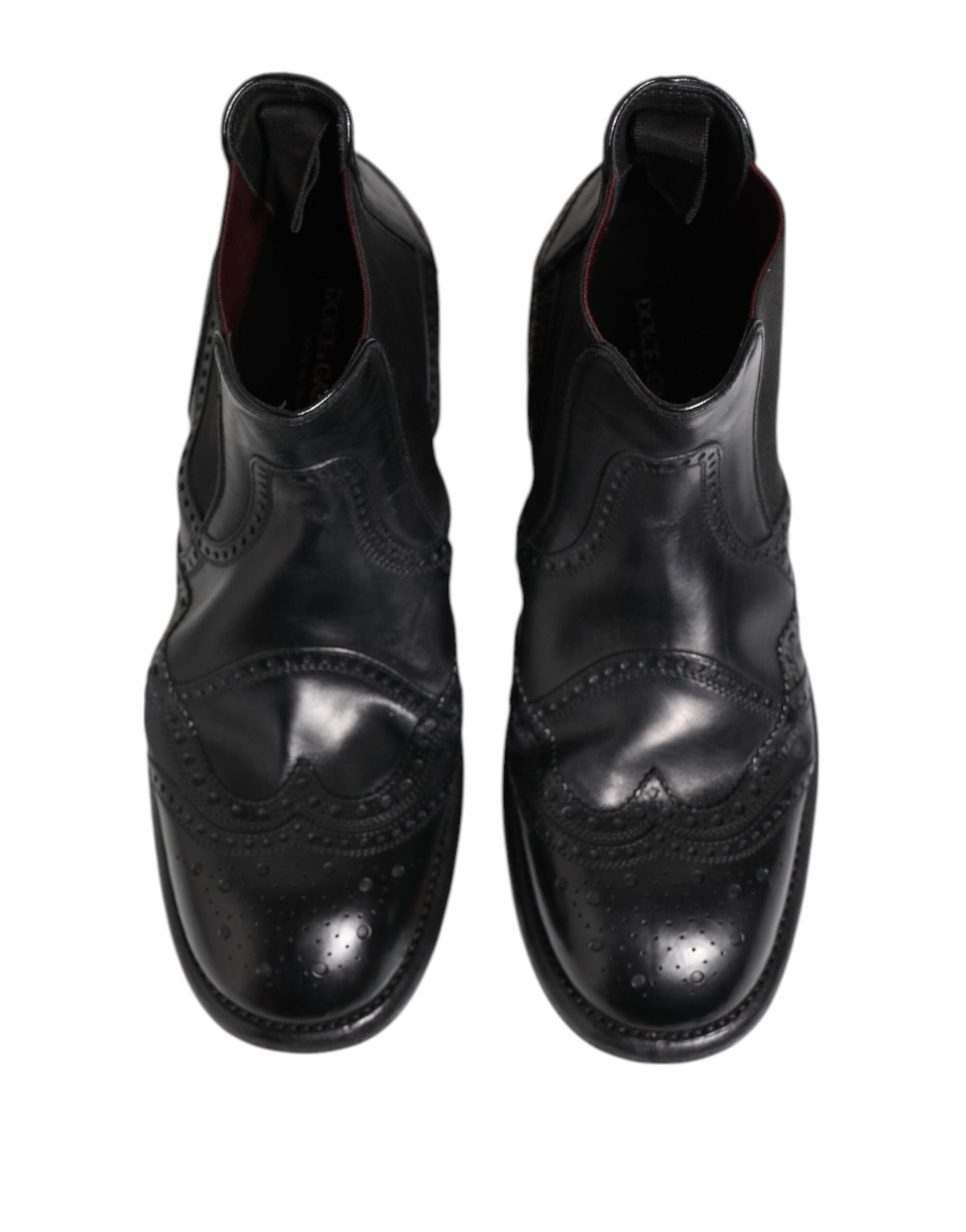 Dolce & Gabbana Black Leather Ankle Boots Slip On Shoes