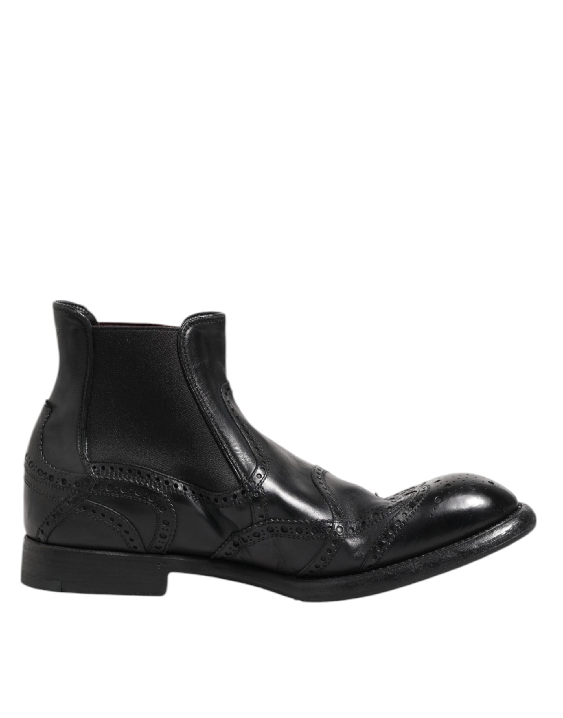Dolce & Gabbana Black Leather Ankle Boots Slip On Shoes