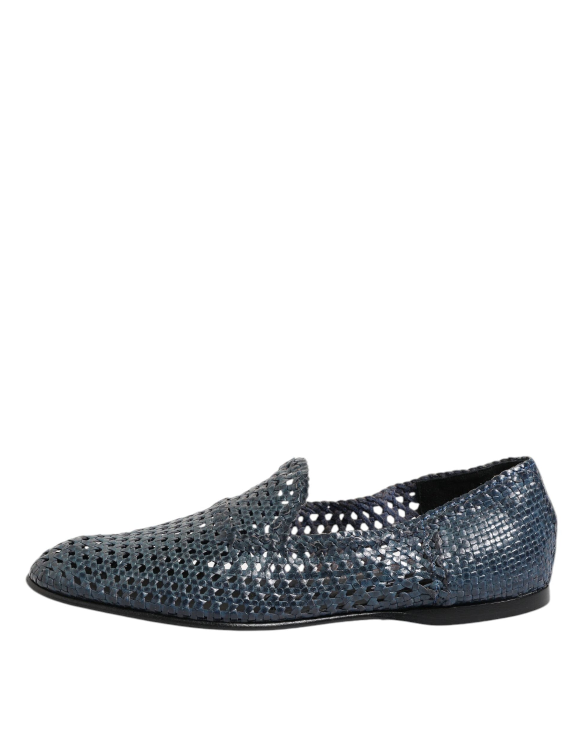 Dolce & Gabbana Blue Woven Leather Slip On Loafers Shoes