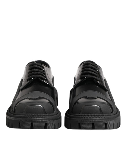 Dolce & Gabbana Black Patent Leather Trekking Derby Shoes