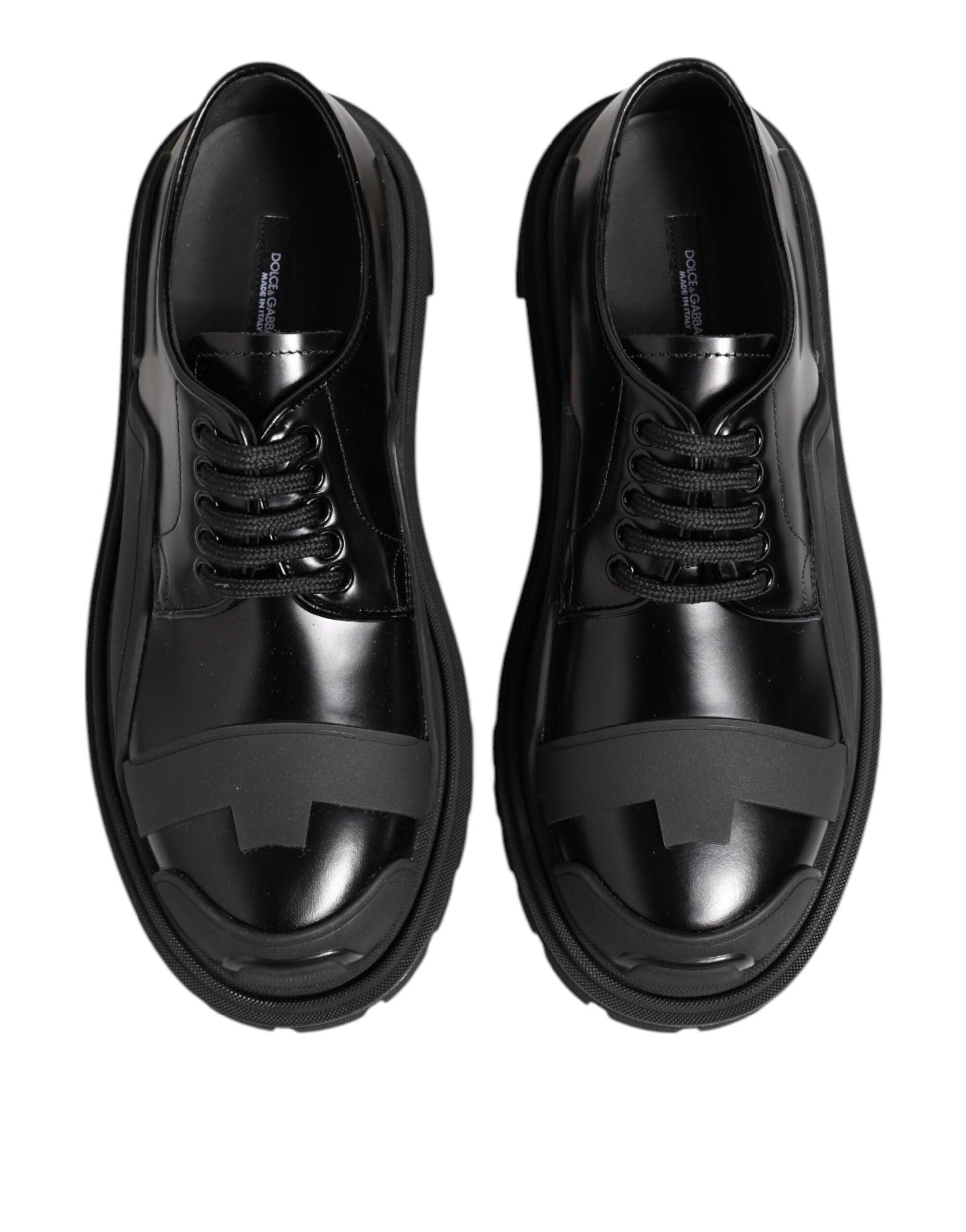 Dolce & Gabbana Black Patent Leather Trekking Derby Shoes