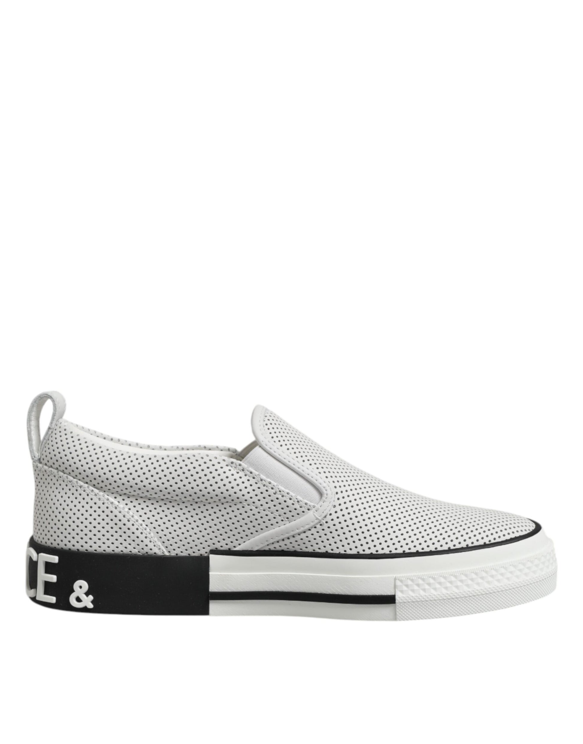 Dolce & Gabbana White Dotted Leather Slip On Men Sneakers Shoes