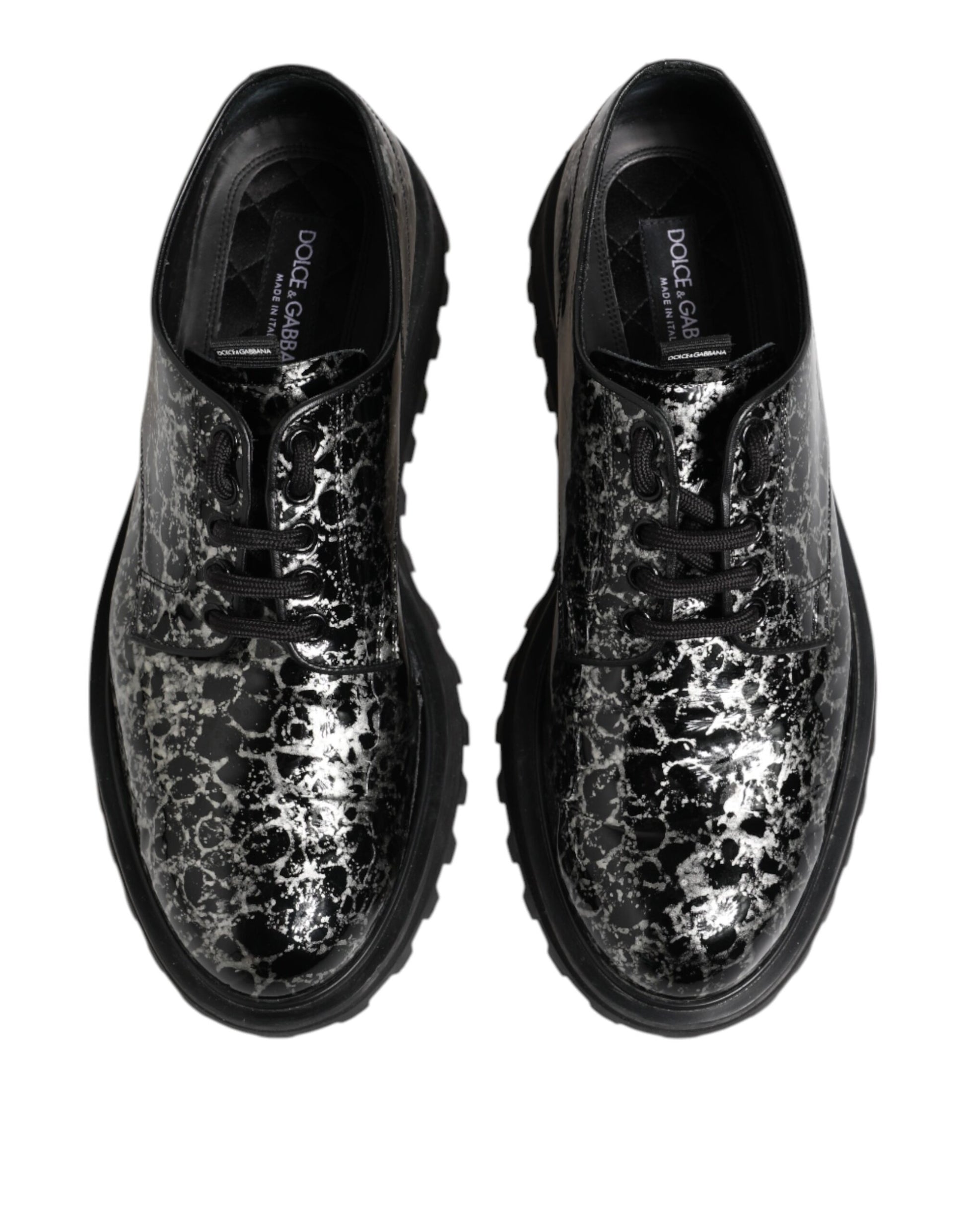 Dolce & Gabbana Black White Calfskin Chunky Derby Shoes