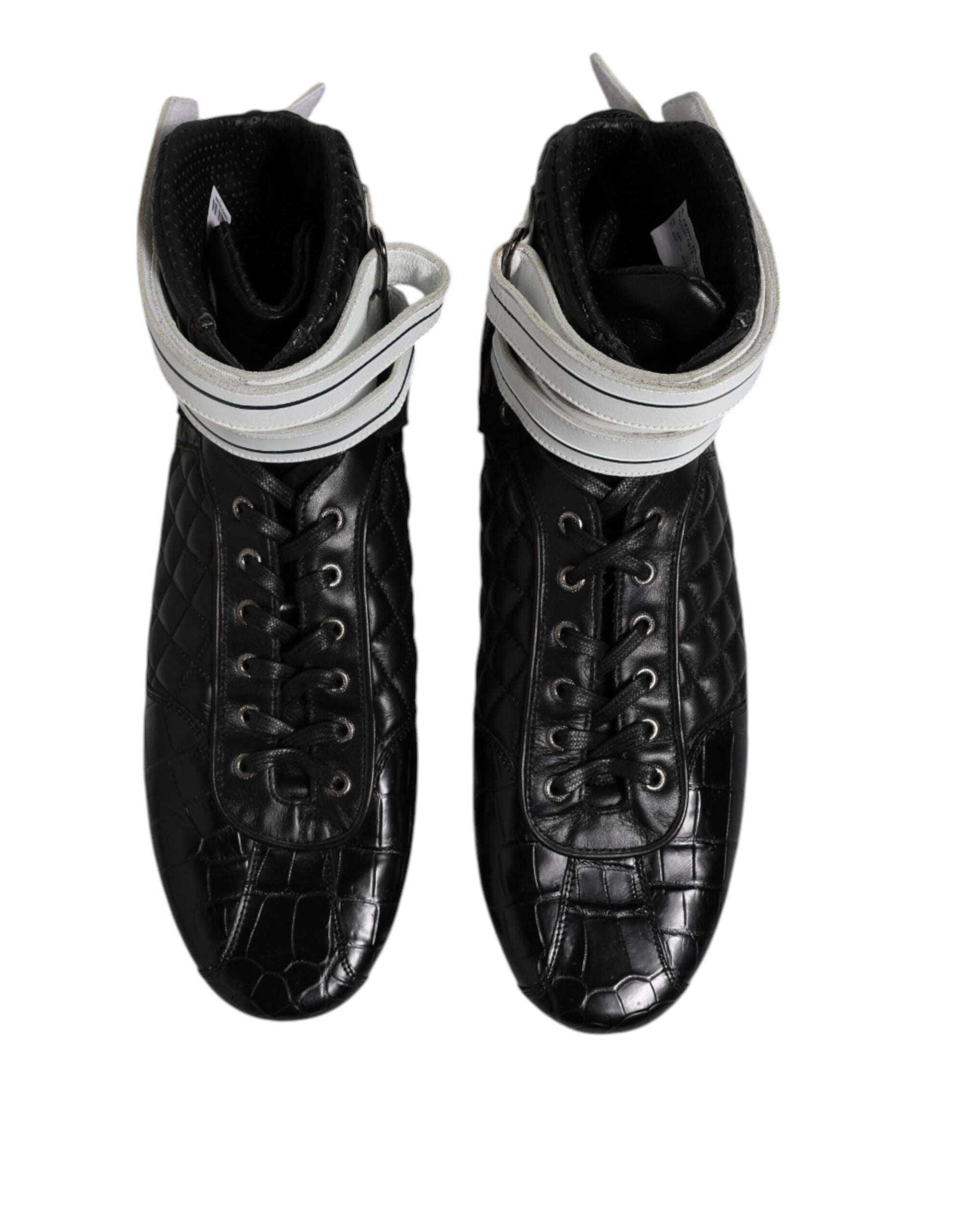 Dolce & Gabbana Black Quilted Leather Lace Up Sneakers Shoes