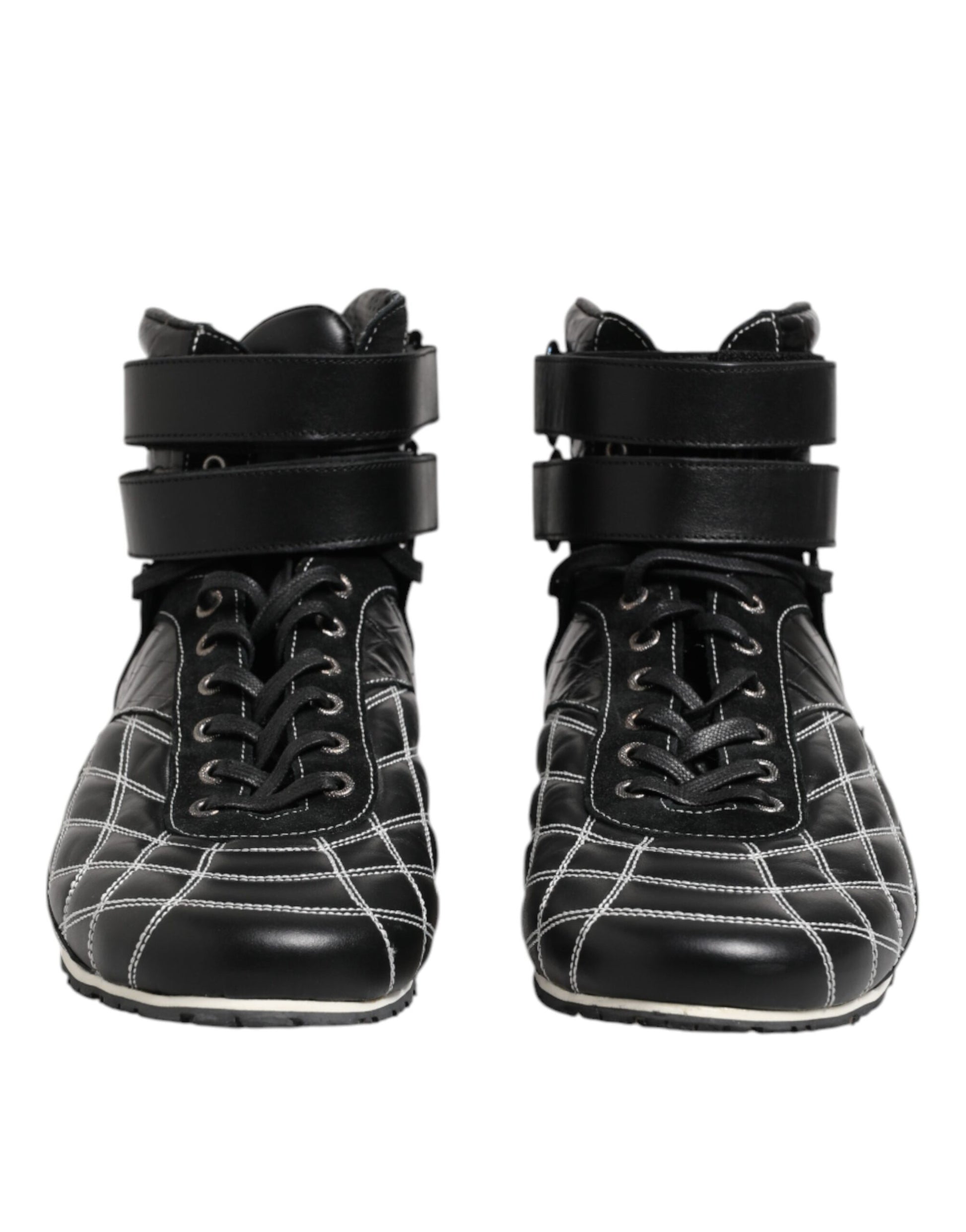 Dolce & Gabbana Black Quilted Leather Lace Up Sneakers Shoes