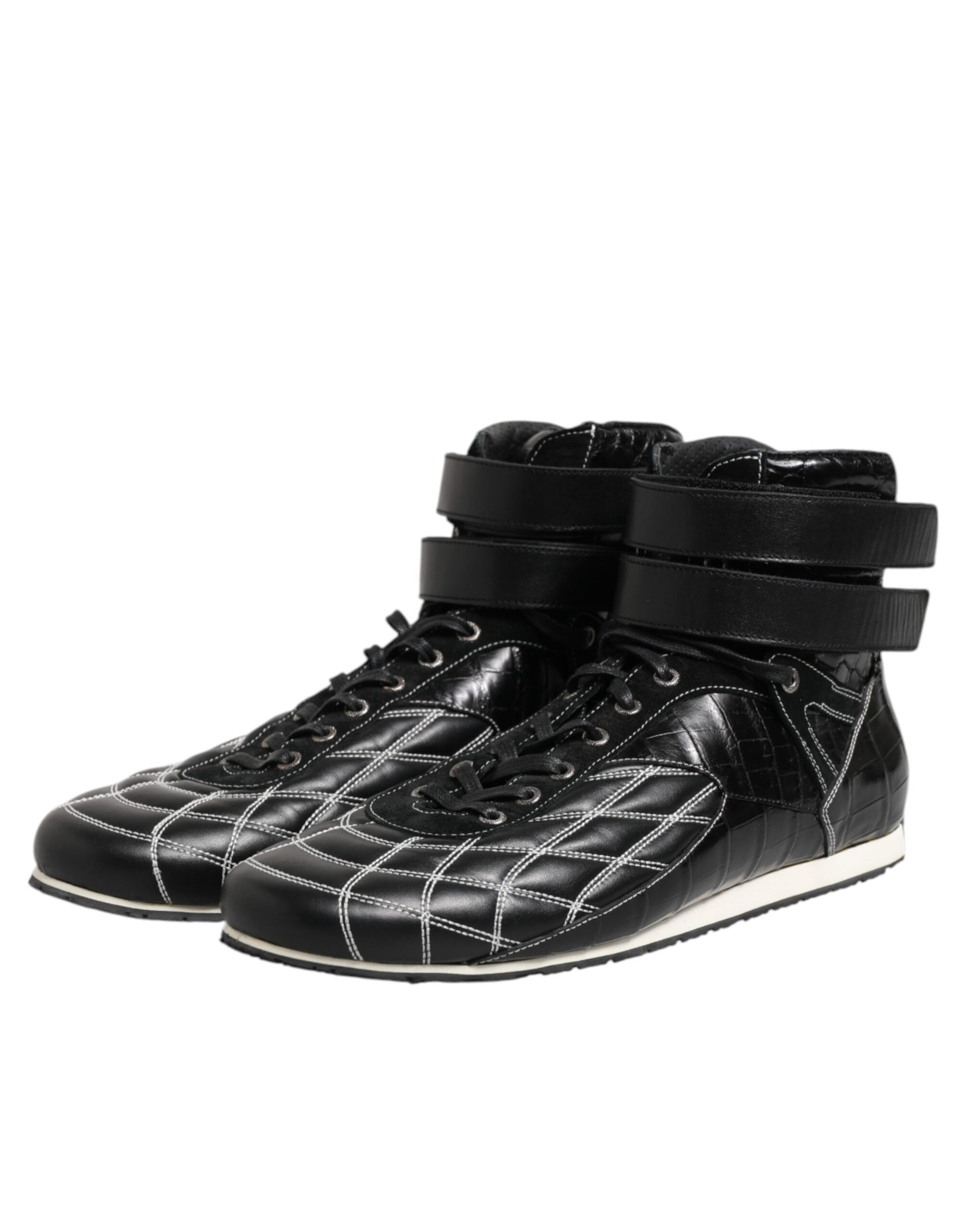 Dolce & Gabbana Black Quilted Leather Lace Up Sneakers Shoes
